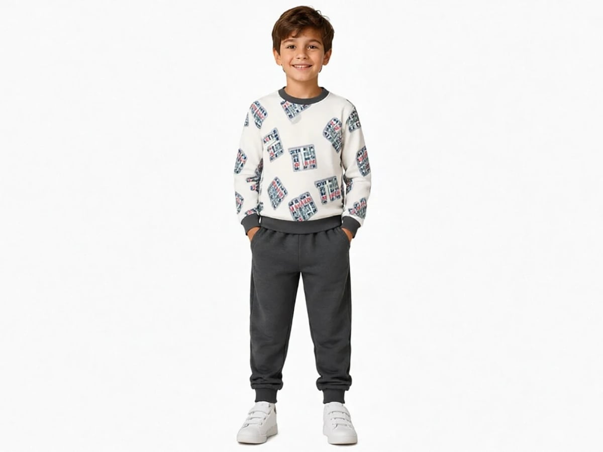 Boys' Letter Print Sweatshirt and Trousers Set - Smoke Grey, Pack of 4 - Miss Melinda - by Peralane