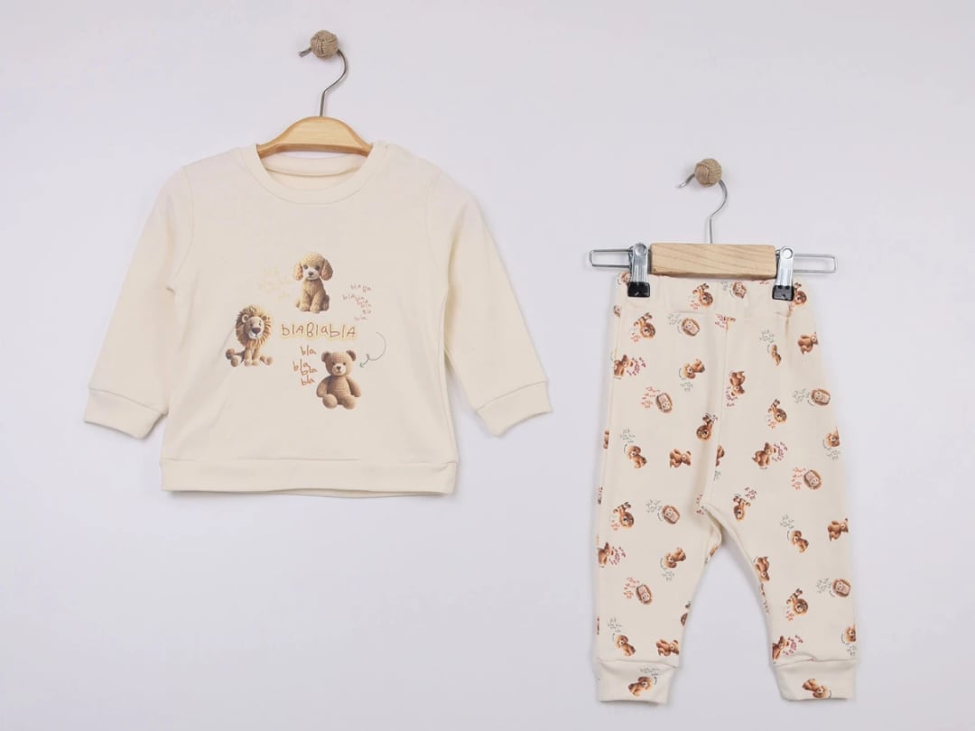 Unisex Baby Set with Graphic Print - 4 Pack (6-18 Months) Beige - Esya - by Peralane