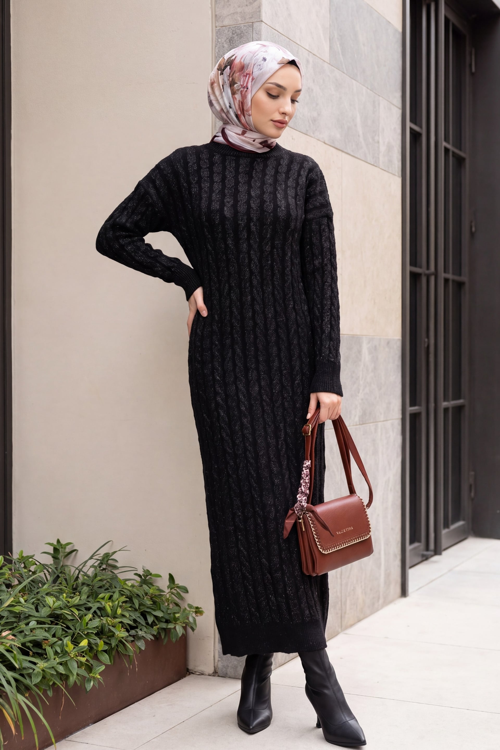 Black Basket Knit Shimmer Midi Dress - Podyumplus - by Peralane - photo 4