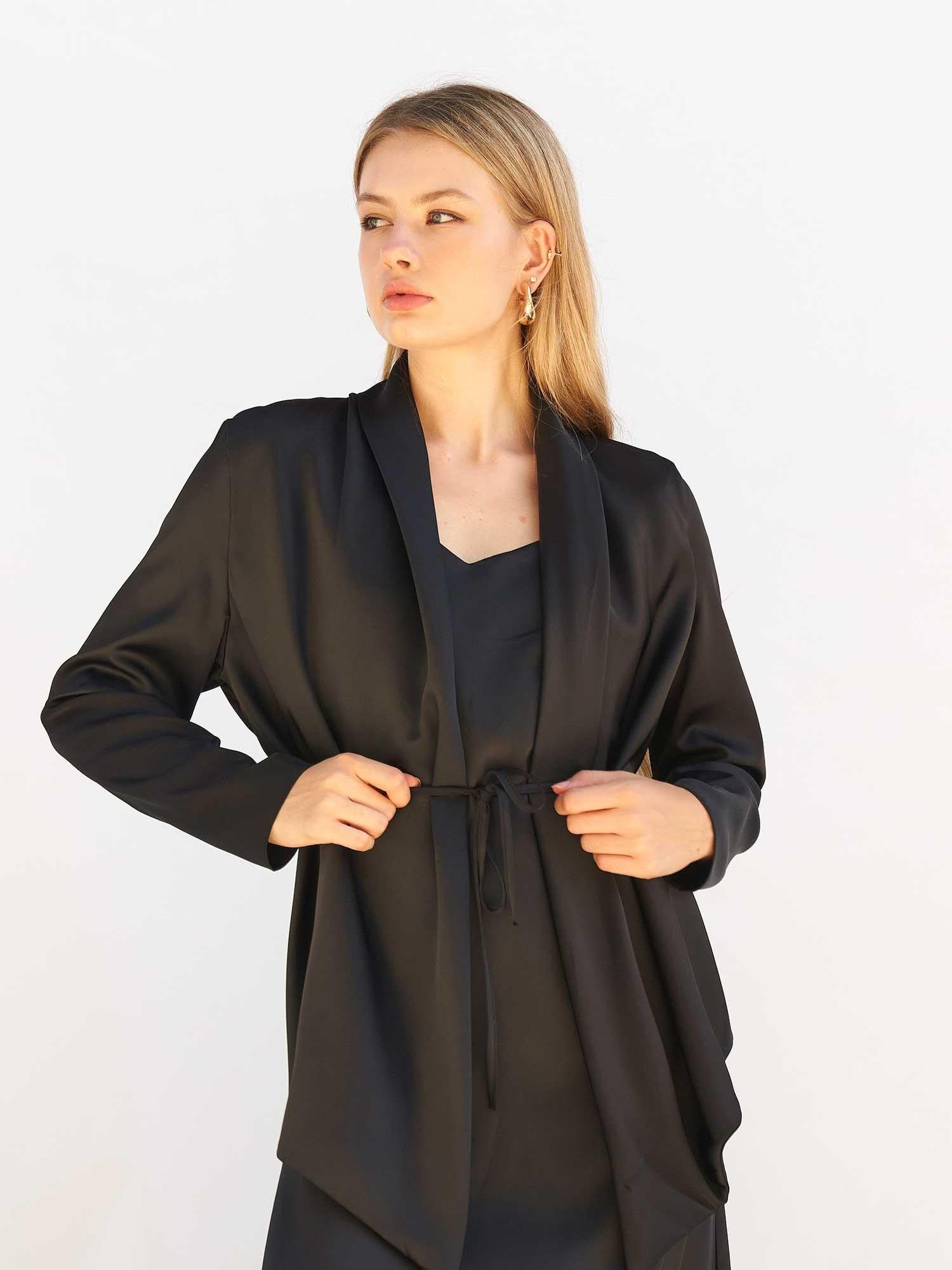 Black Satin Midi Dress and Jacket Set - Lefon - by Peralane - photo 4
