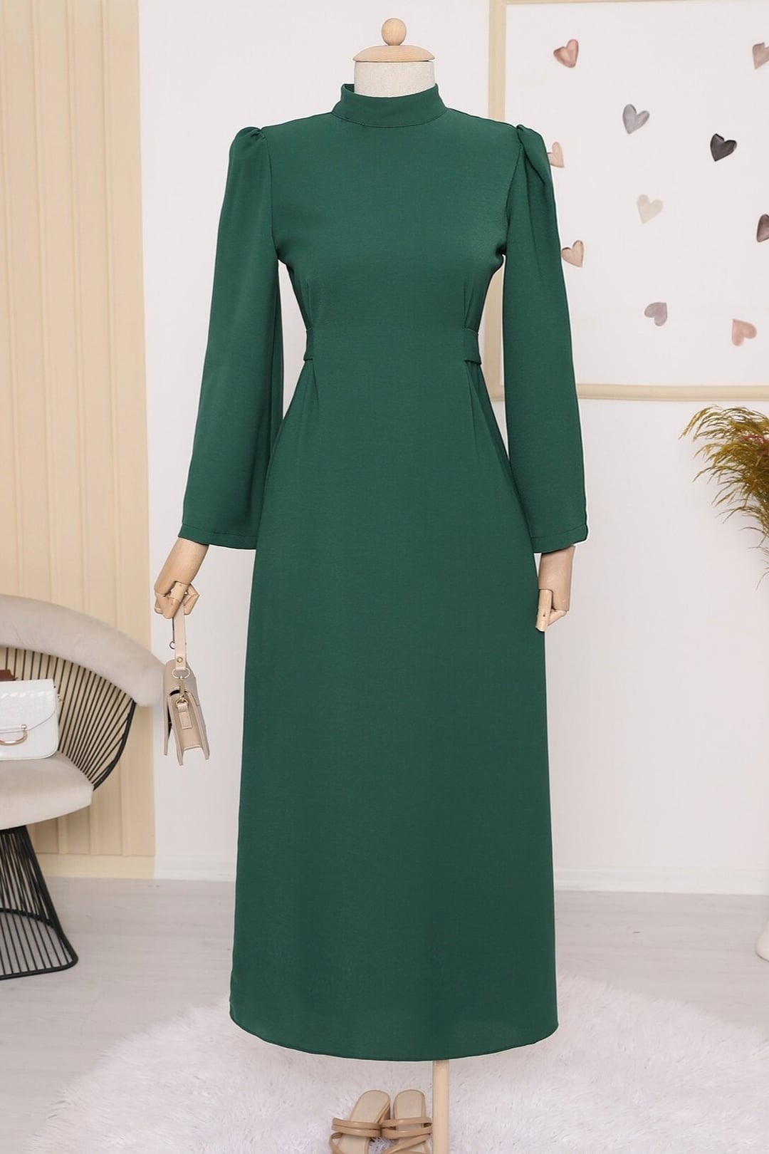 High Neck Wrap Waist Dress - Emerald - Podyumplus - by Peralane - photo 4