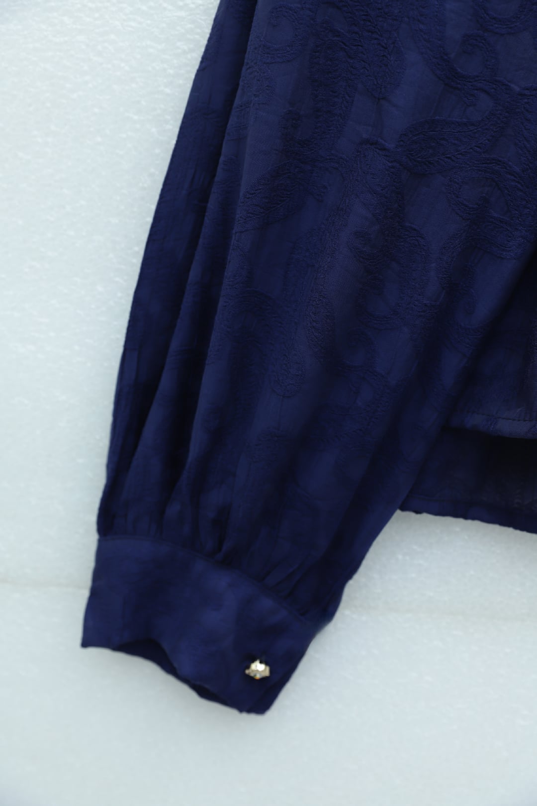 Stone Button Waist-Tie Jacquard Two-Piece Set with Skirt - Navy - Podyumplus - by Peralane - photo 5