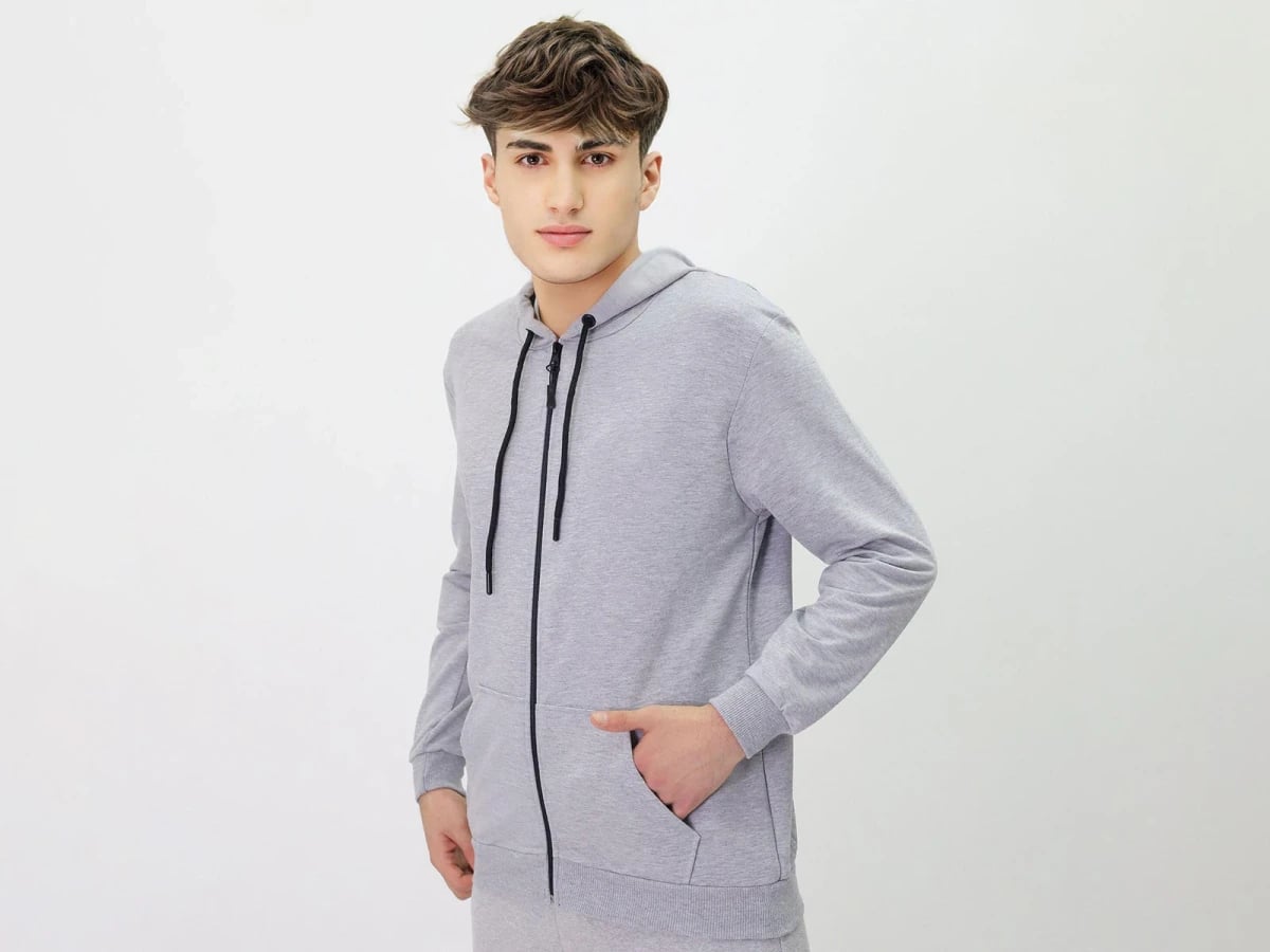 Unisex Kids Zip-Up Hoodie with Kangaroo Pocket - Light Grey - Koska - by Peralane