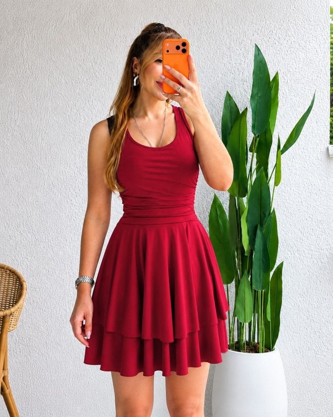 Women's Sleeveless Round Neck Ruffled Short Sandy Dress - Janes - by Peralane