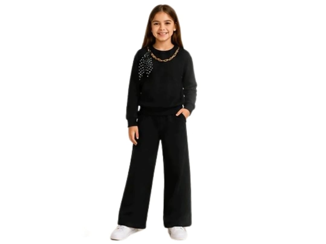 Girls' Black Tracksuit Set with Scarf and Chain Detail - Miss Melinda - by Peralane