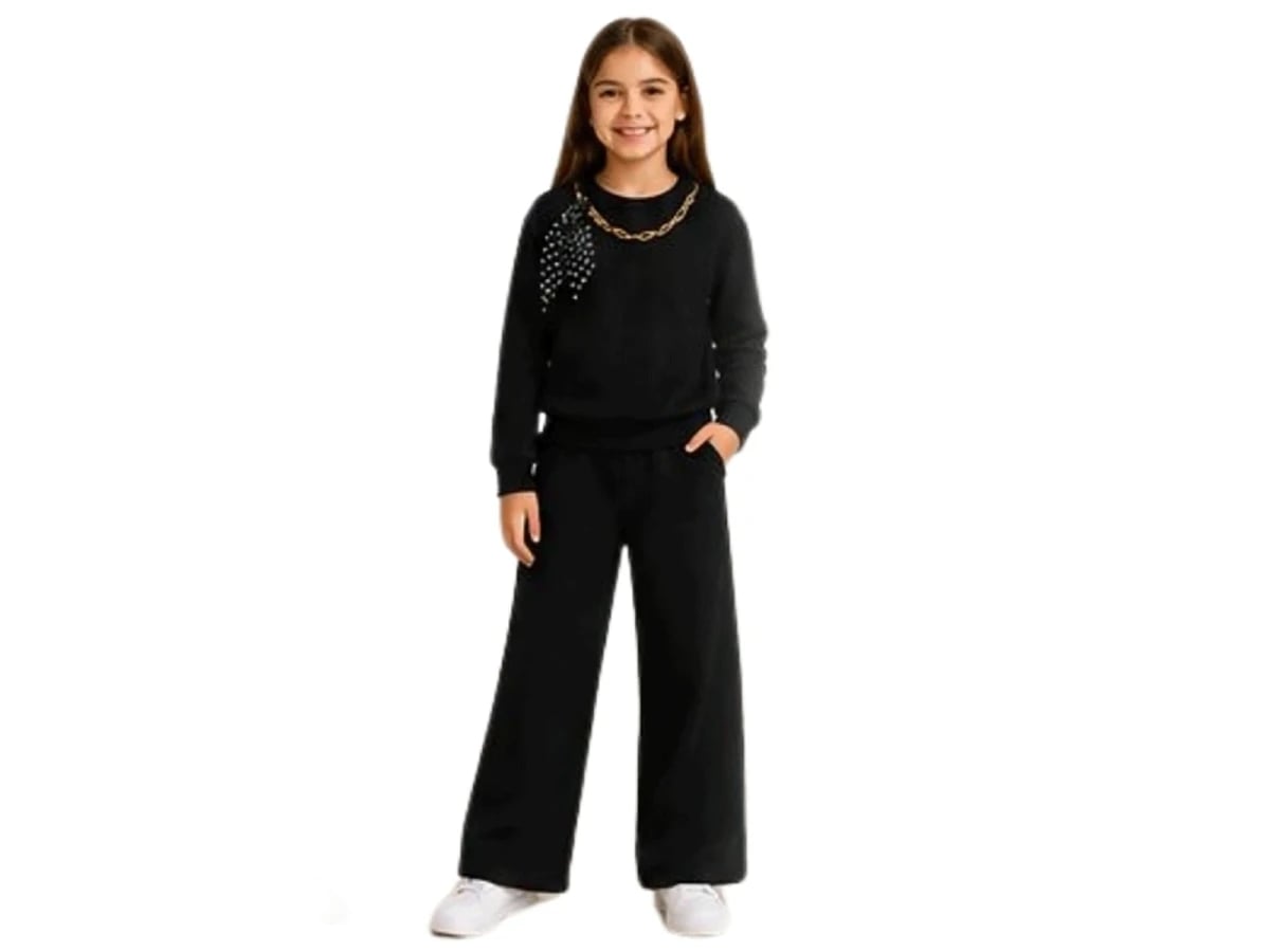Girls' Black Tracksuit Set with Scarf and Chain Detail - Miss Melinda - by Peralane