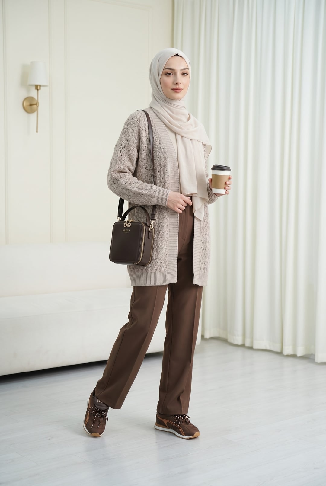 Ajour Patterned Relaxed Fit Knit Cardigan - Powder - Podyumplus - by Peralane - photo 2