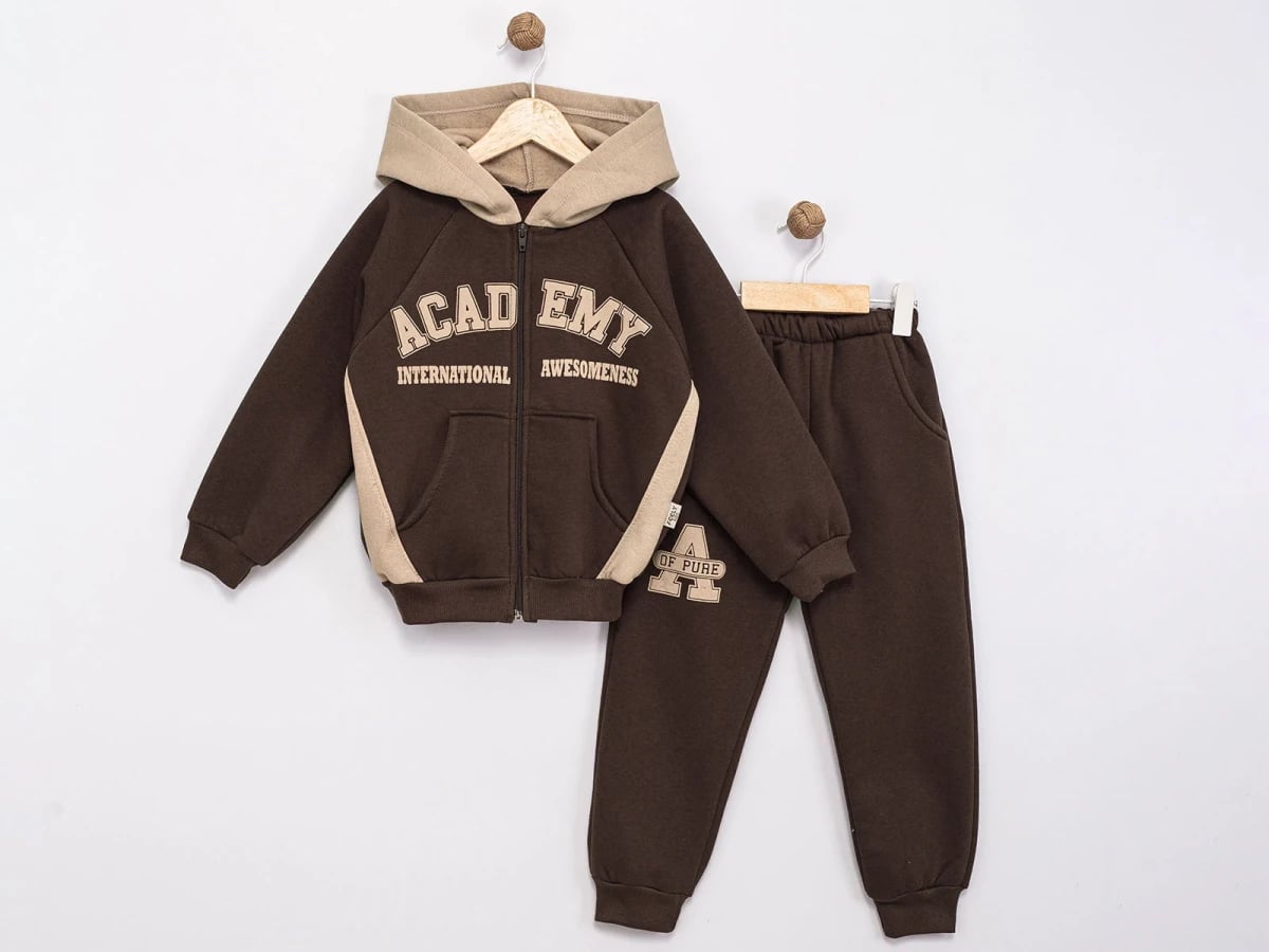 Boys' Zip-Up Hoodie and Trousers Set - Brown - Feely Kids - by Peralane
