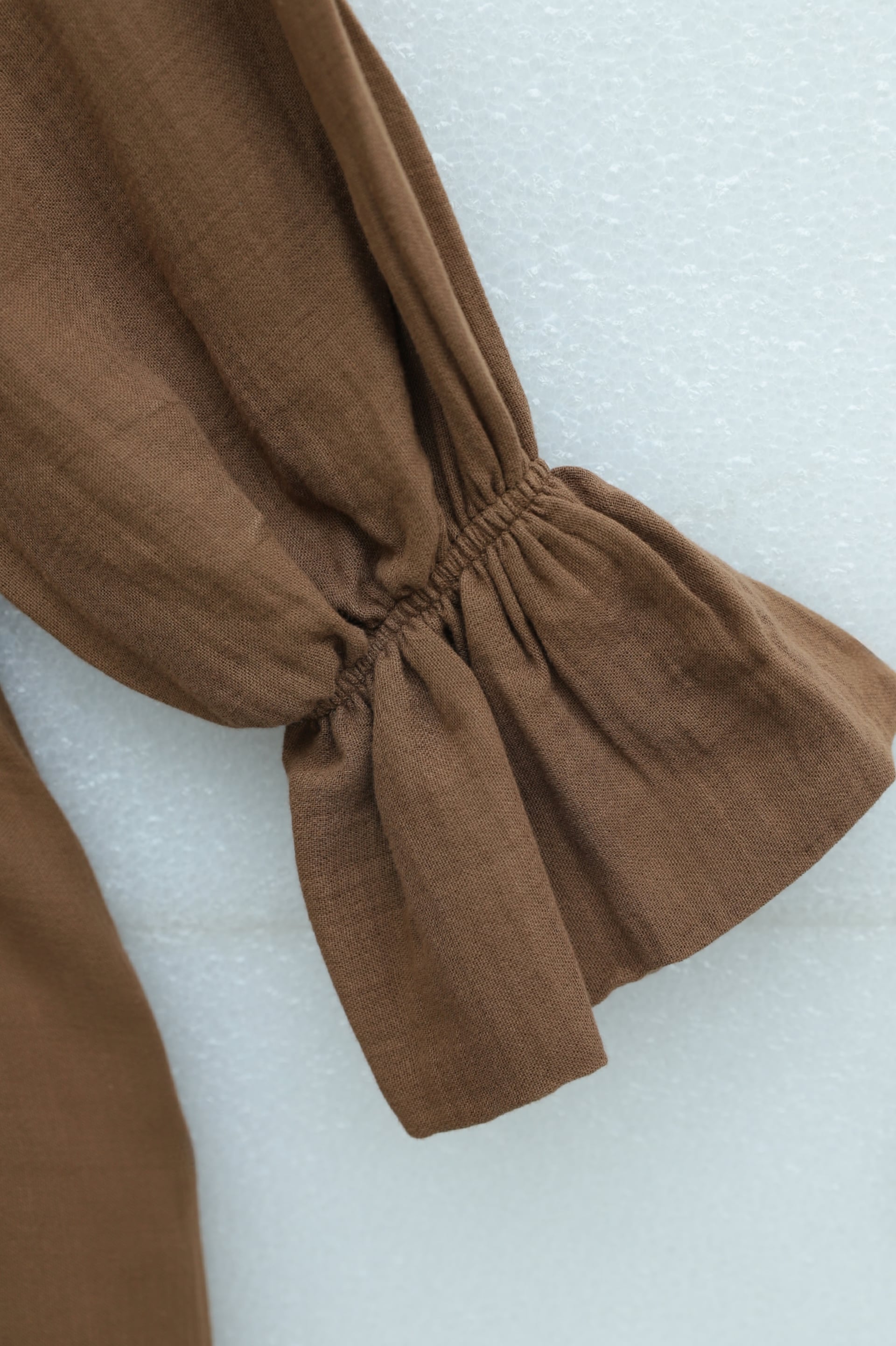 Half Button Long Sleeve Tie Waist Muslin Dress - Light Brown - Podyumplus - by Peralane - photo 6