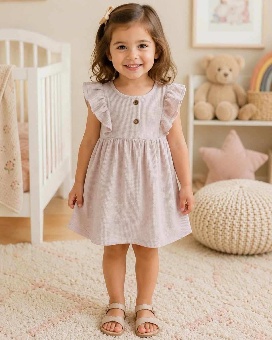 Girls' Waffle Dress with Flutter Sleeves - 1123 - Has Bereket - by Peralane