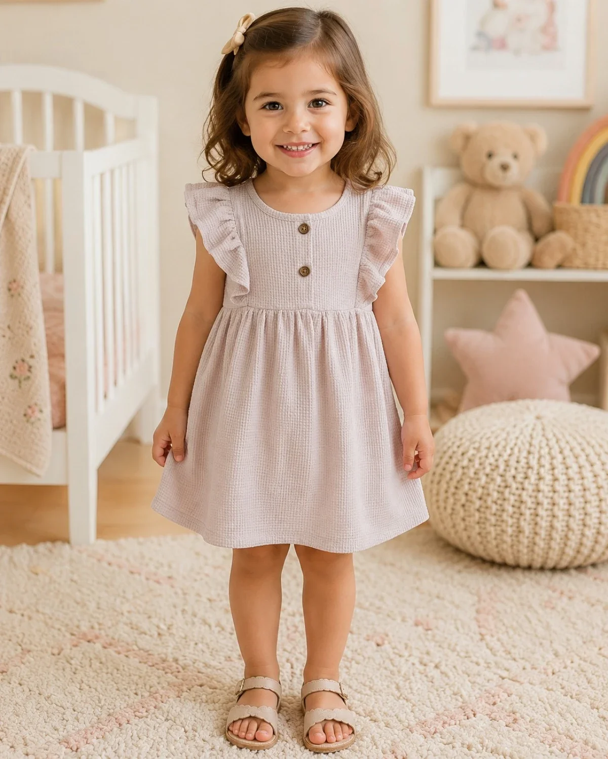 Girls' Waffle Dress with Flutter Sleeves - 1123 - Has Bereket - by Peralane