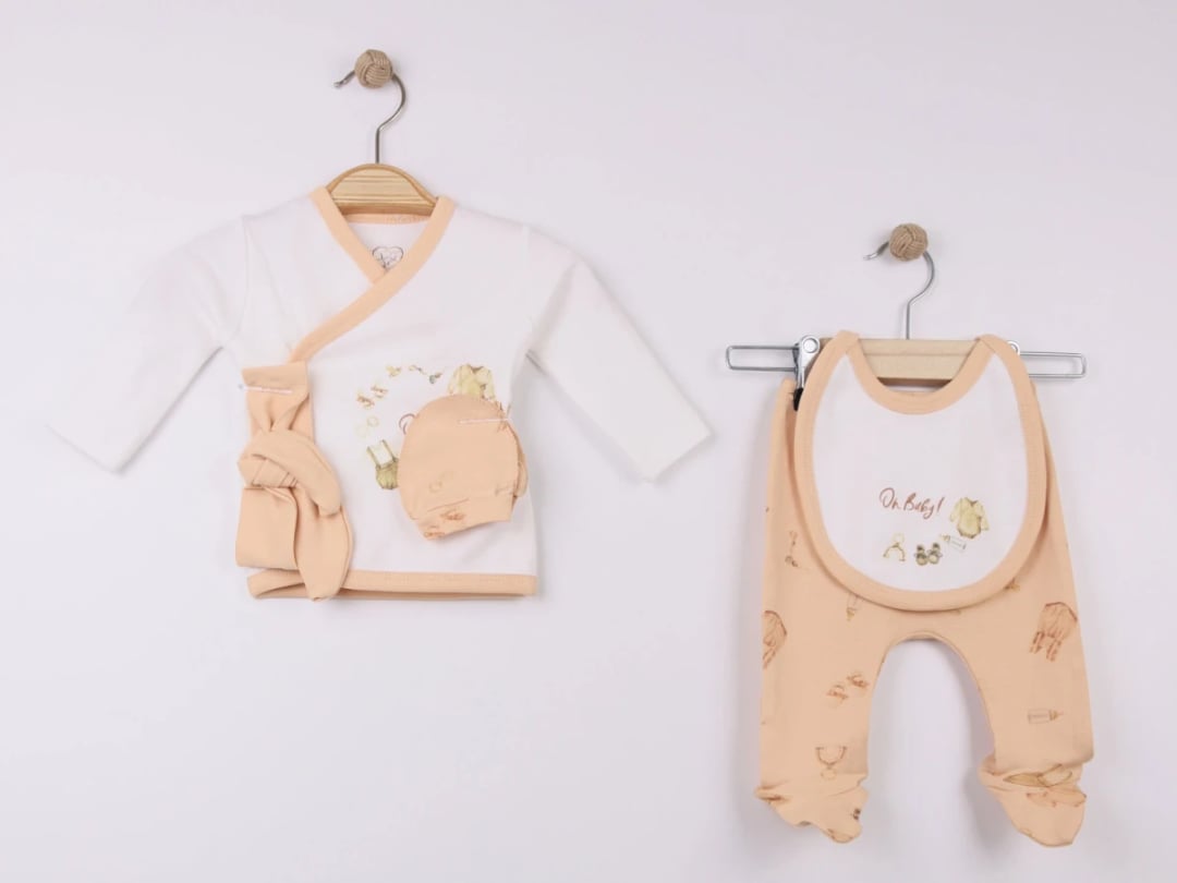 Baby Printed Newborn Girl 2-Piece Set - Beige - Esya - by Peralane