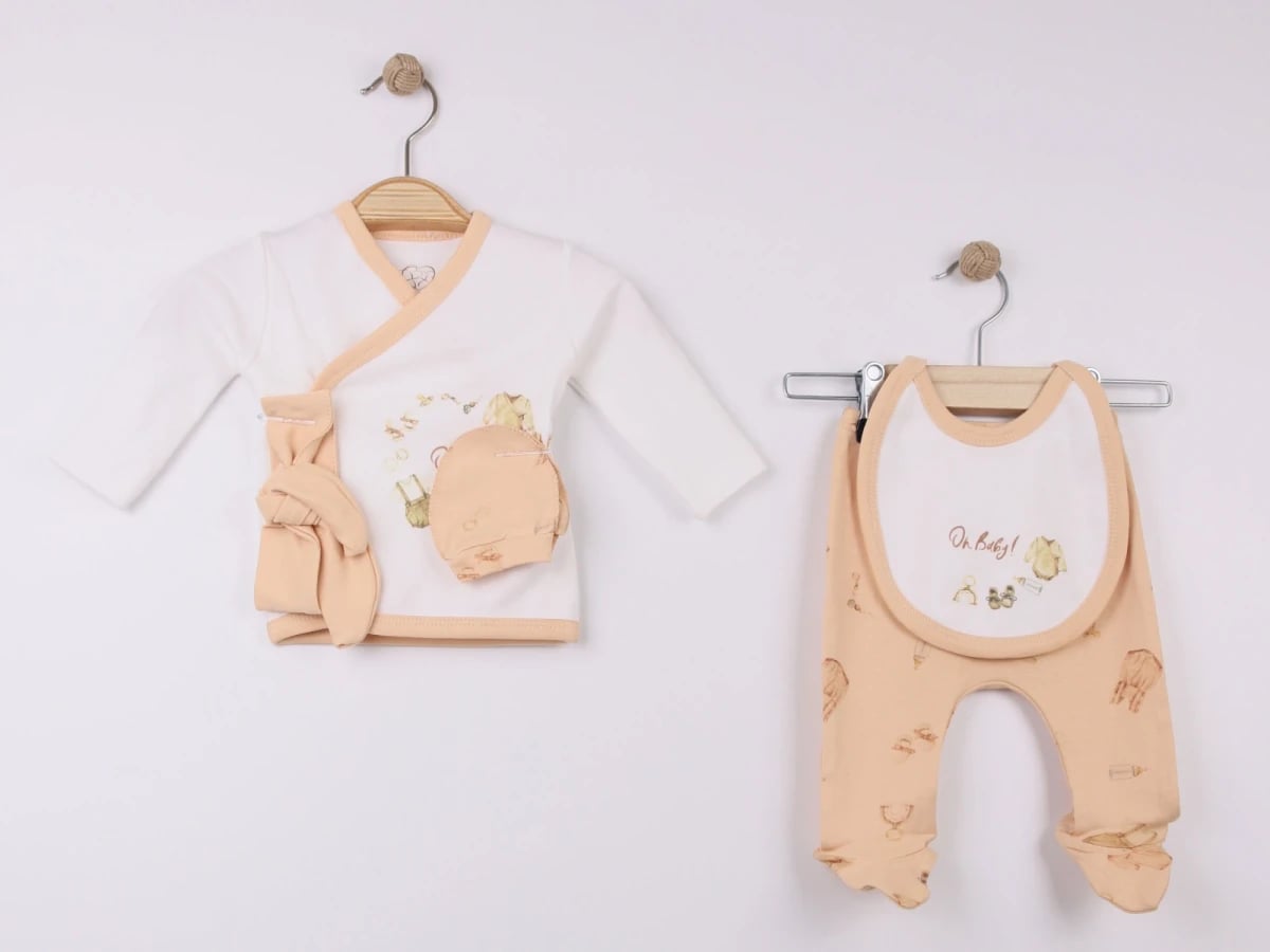 Baby Printed Newborn Girl 2-Piece Set - Beige - Esya - by Peralane