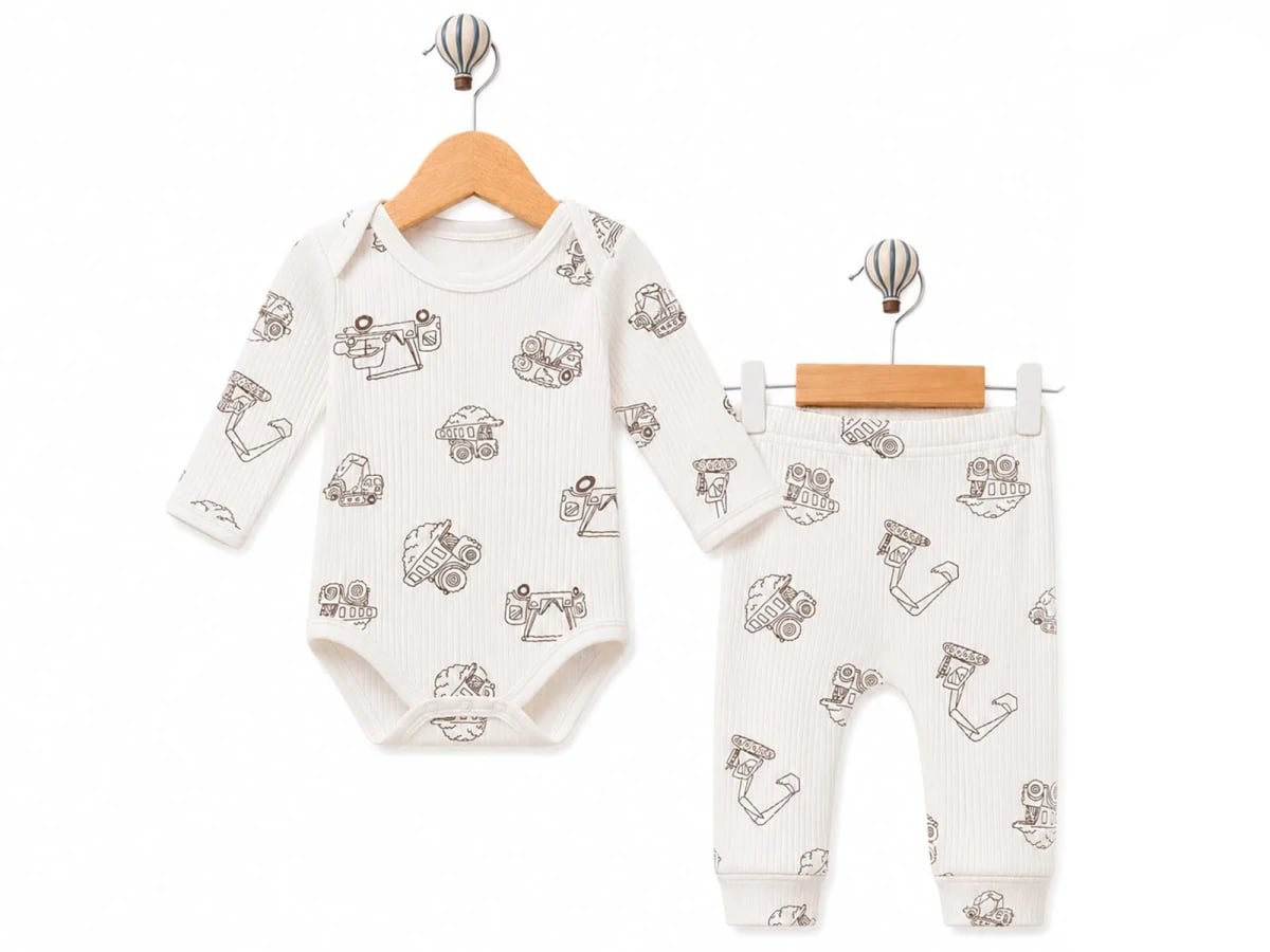 Boys' Construction Vehicle Patterned Baby Bodysuit and Pants Set - Supermini - by Peralane