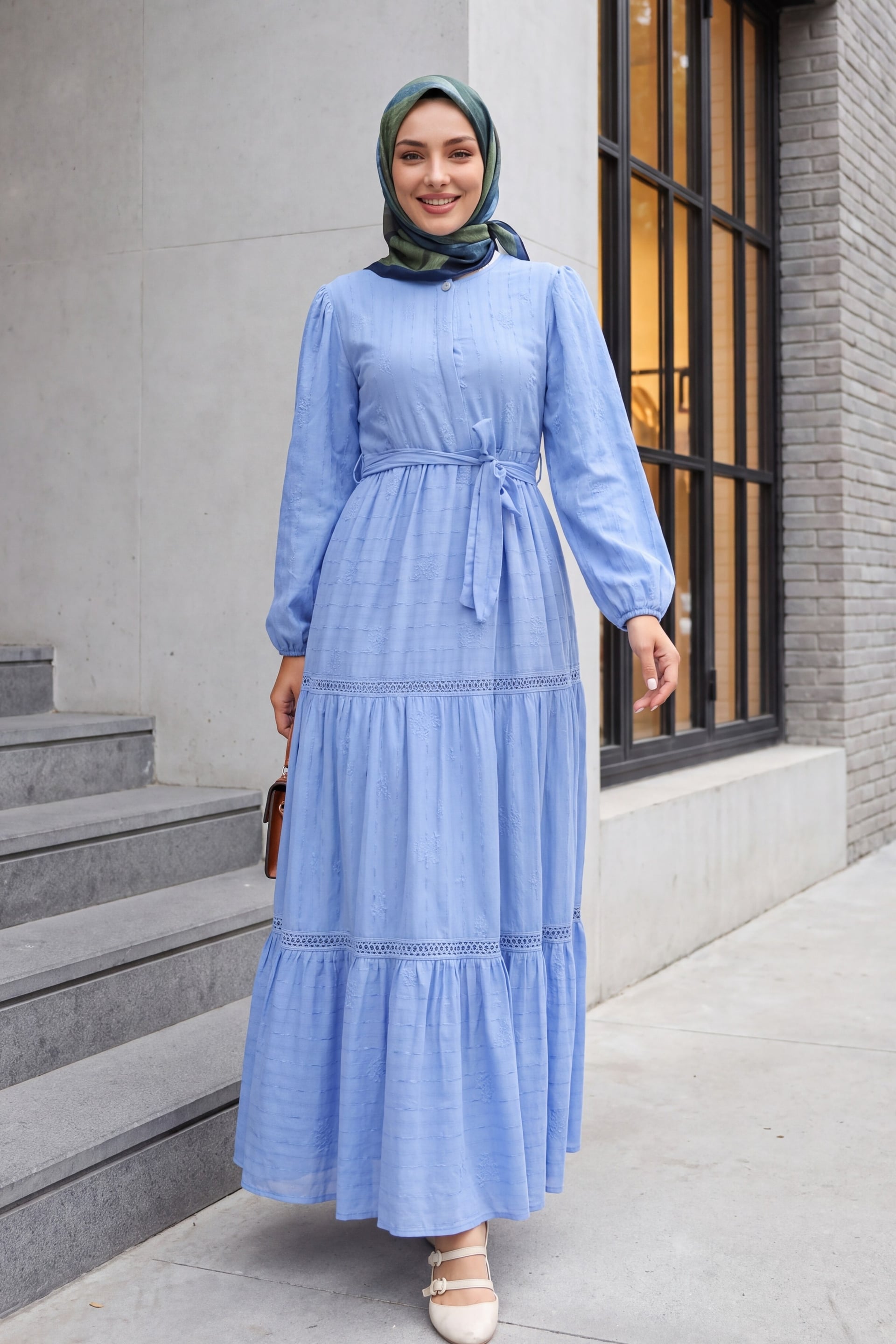 Ruffled Lace Trim Dress in Blue - Podyumplus - by Peralane - photo 3