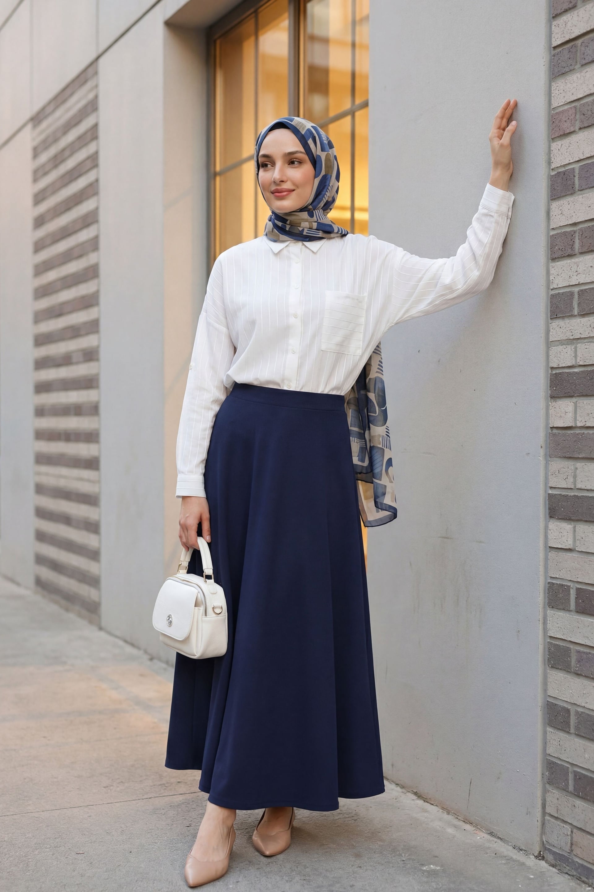 Oversize Long-Back Linen Shirt with Chest Pocket - White - Podyumplus - by Peralane