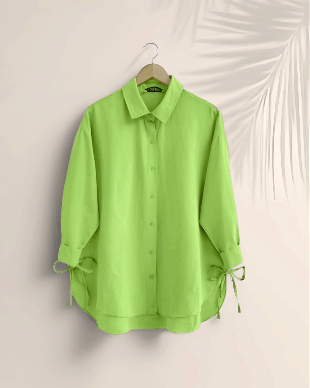 Lime Green Side-Laced High-Low Blouse with Collar - Podyumplus - by Peralane - photo 3