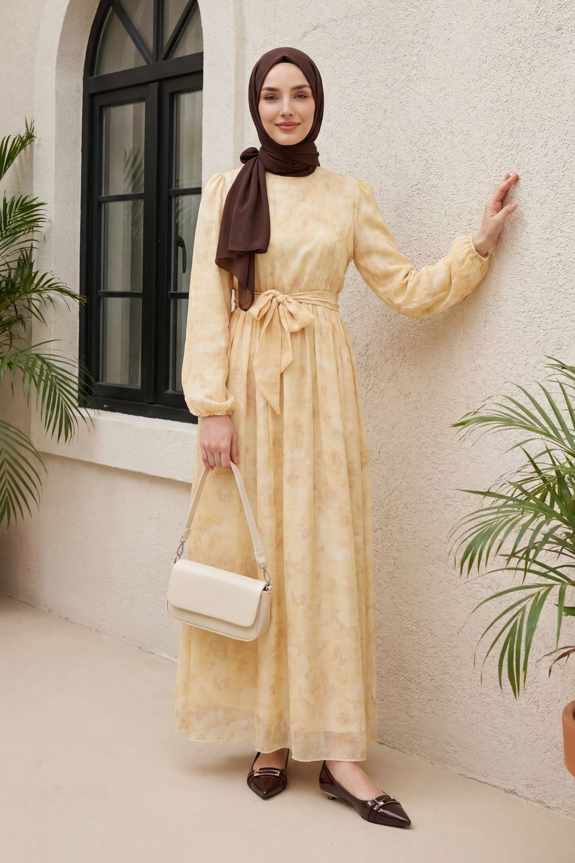 Belted Balloon Sleeve Lined Tulle Voile Dress - Yellow - Podyumplus - by Peralane - photo 9