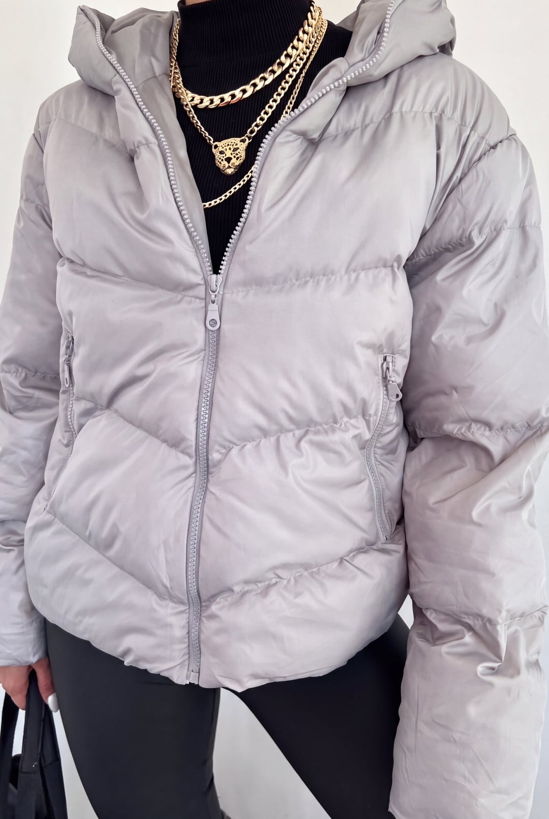 Women's Fixed Hooded Zip-Up Winter Puffer Jacket - Grey - Podyumplus - by Peralane - photo 5