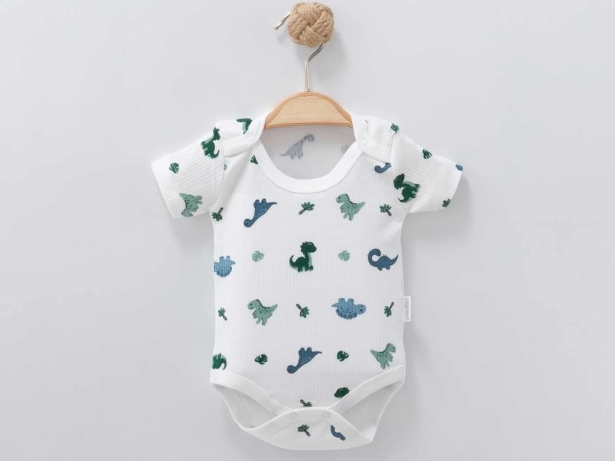 Dino Print Snap-Front Baby Bodysuit – White - Nayinom - by Peralane