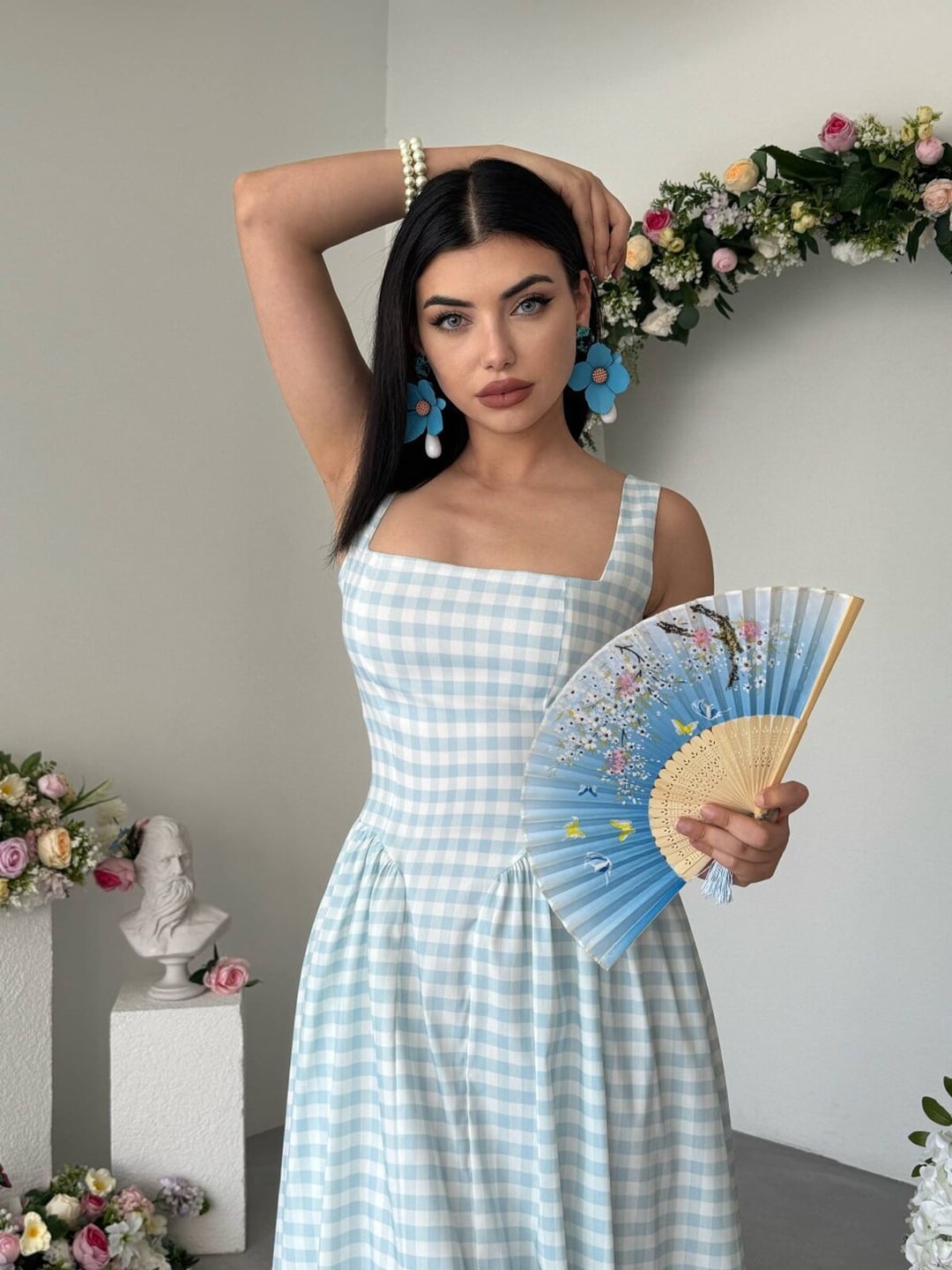 Blue Gingham Sleeveless Midi Dress for Women - Etika - by Peralane - photo 5