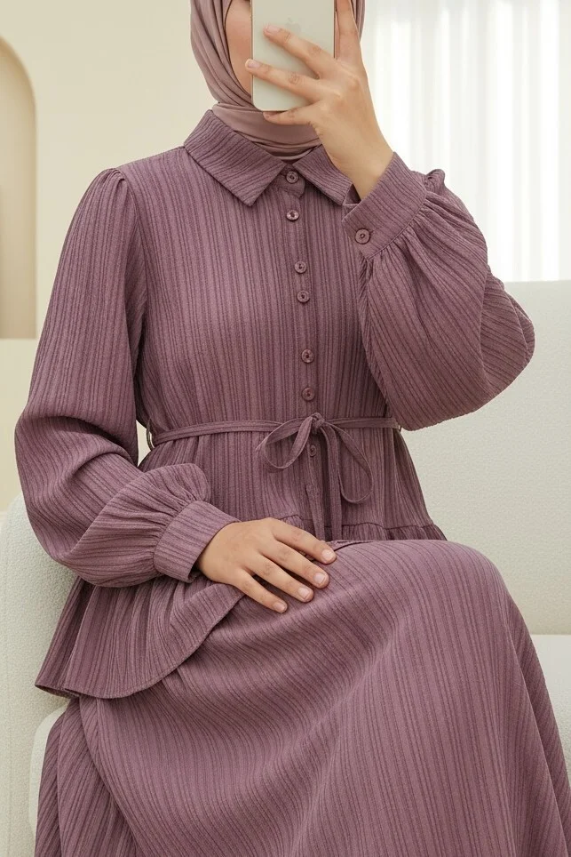 Ruffled Skirt Buttoned Tie-Waist Two-Piece Set - Cherry - Podyumplus - by Peralane