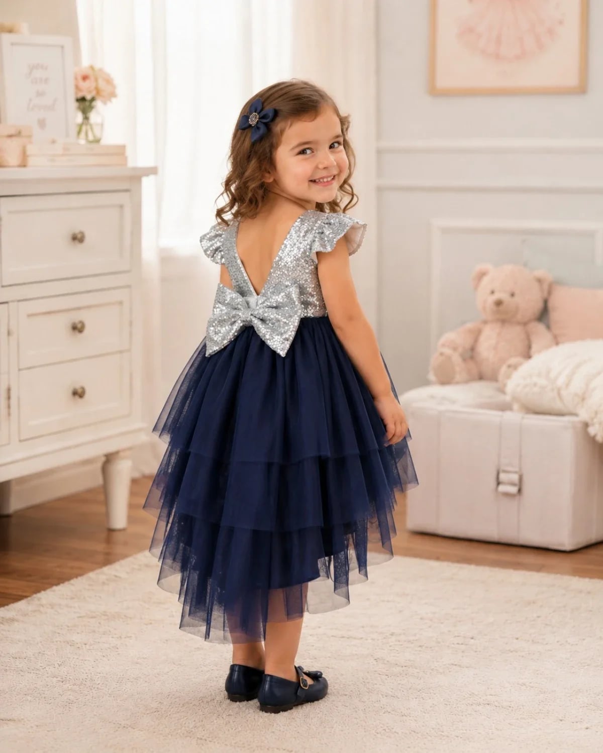 Girls' Sequined Tulle Dress - Navy - Has Bereket - by Peralane - photo 2