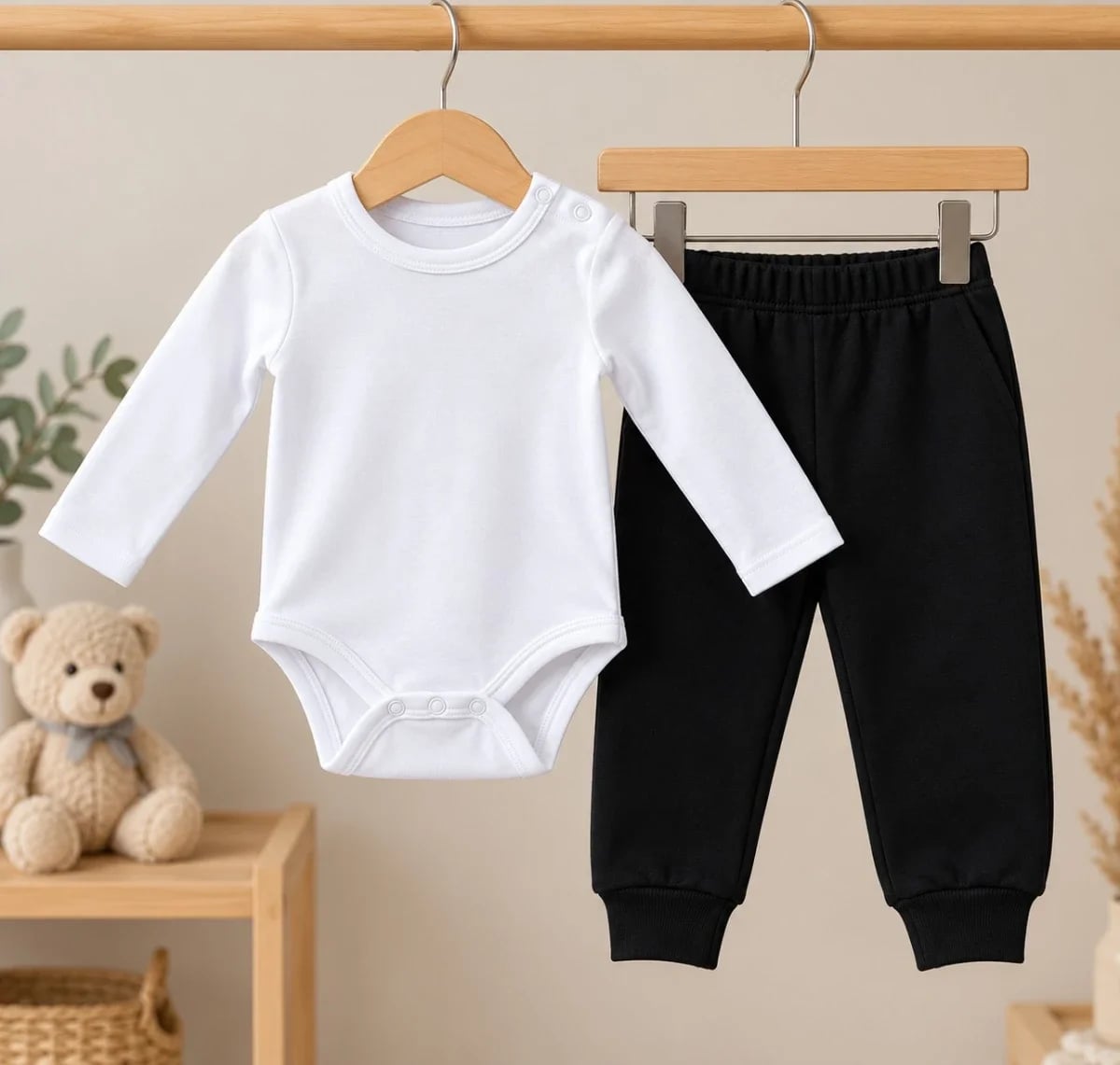 Baby Bodysuit and Trousers Set - White and Black - Interkidsy - by Peralane