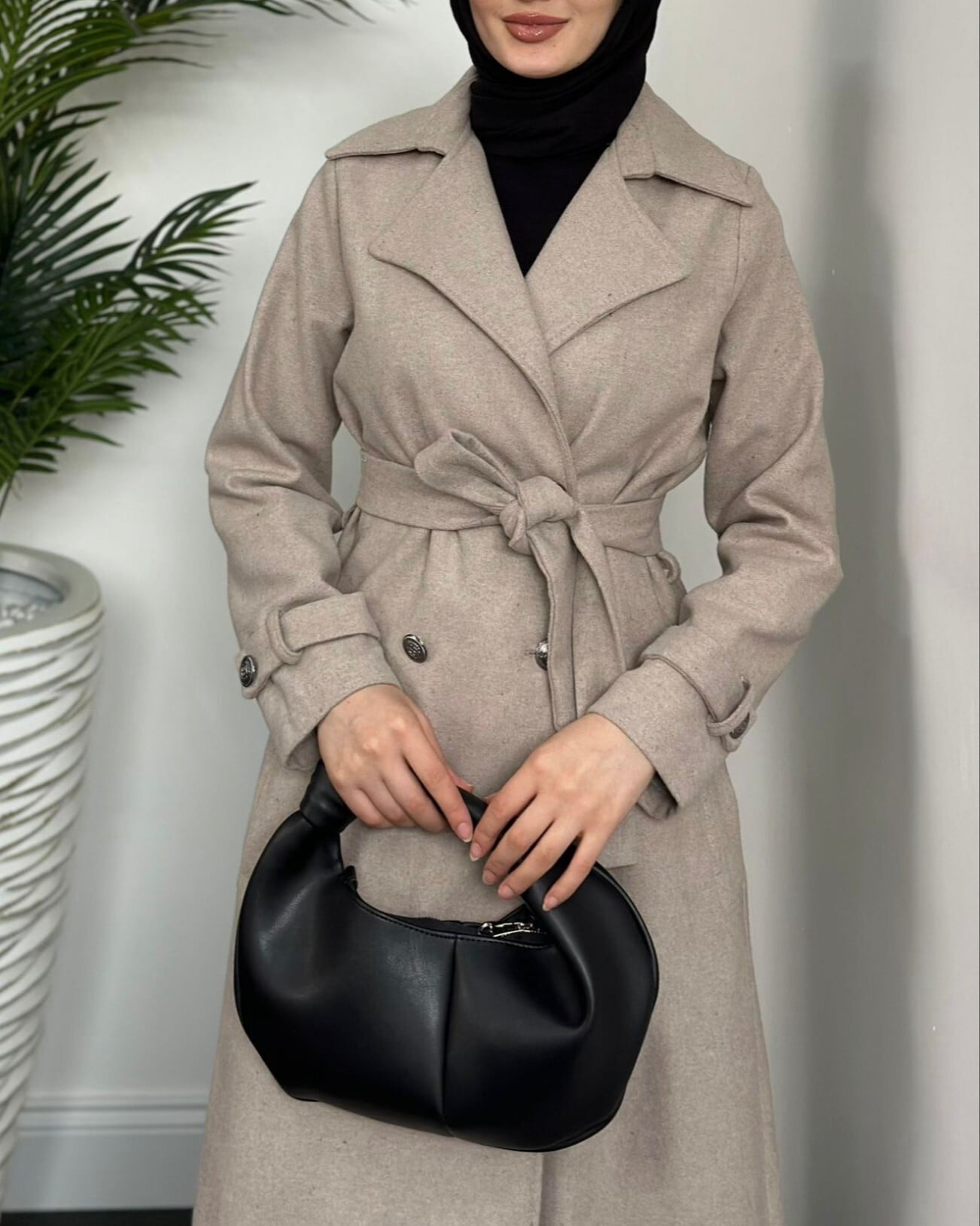 Double-Breasted Belted Wool-Blend Trench Coat in Stone - Podyumplus - by Peralane - photo 5