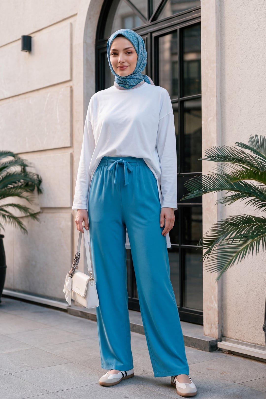 Drawstring Wide Leg Trousers - Blue - Podyumplus - by Peralane