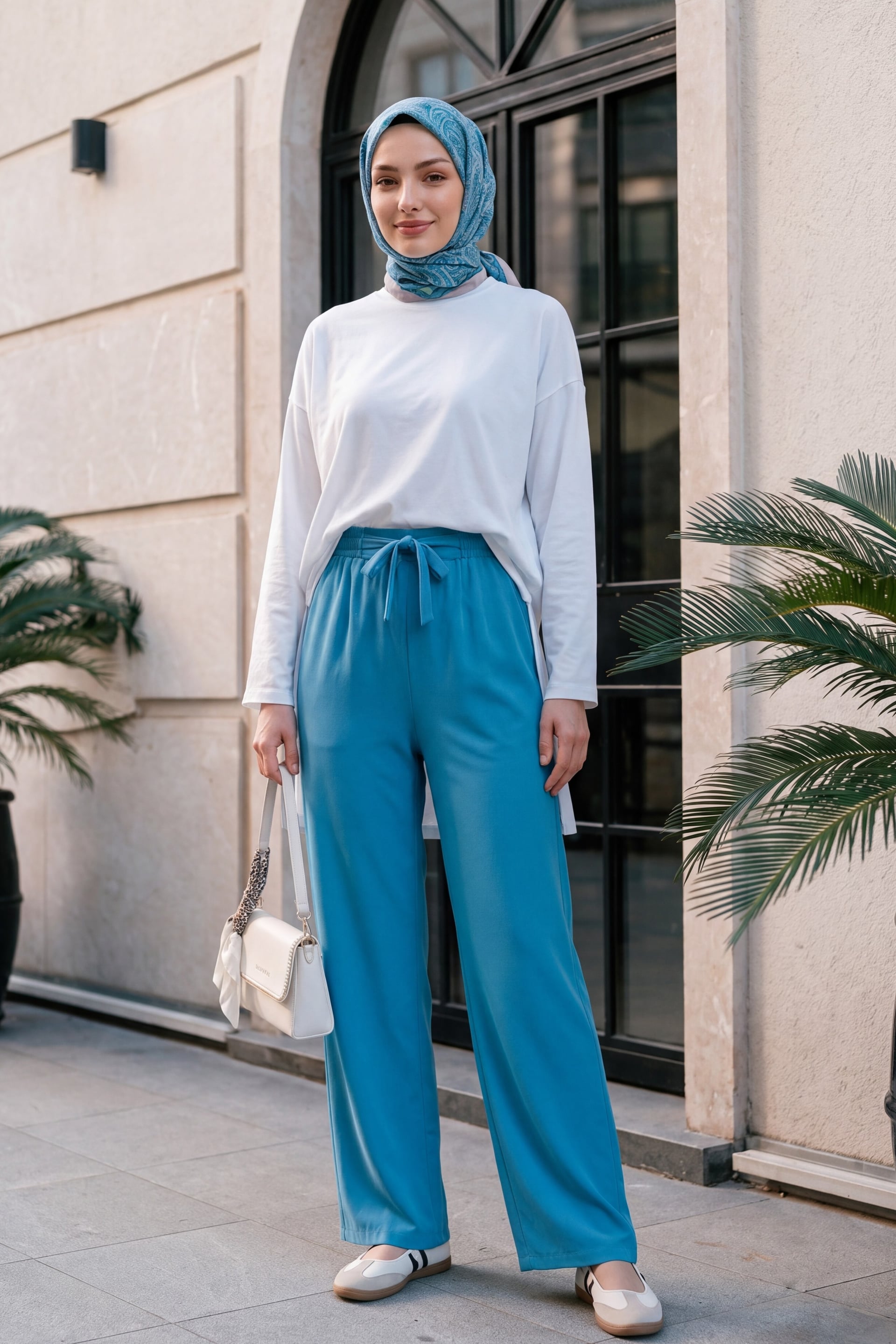 Drawstring Wide Leg Trousers - Blue - Podyumplus - by Peralane