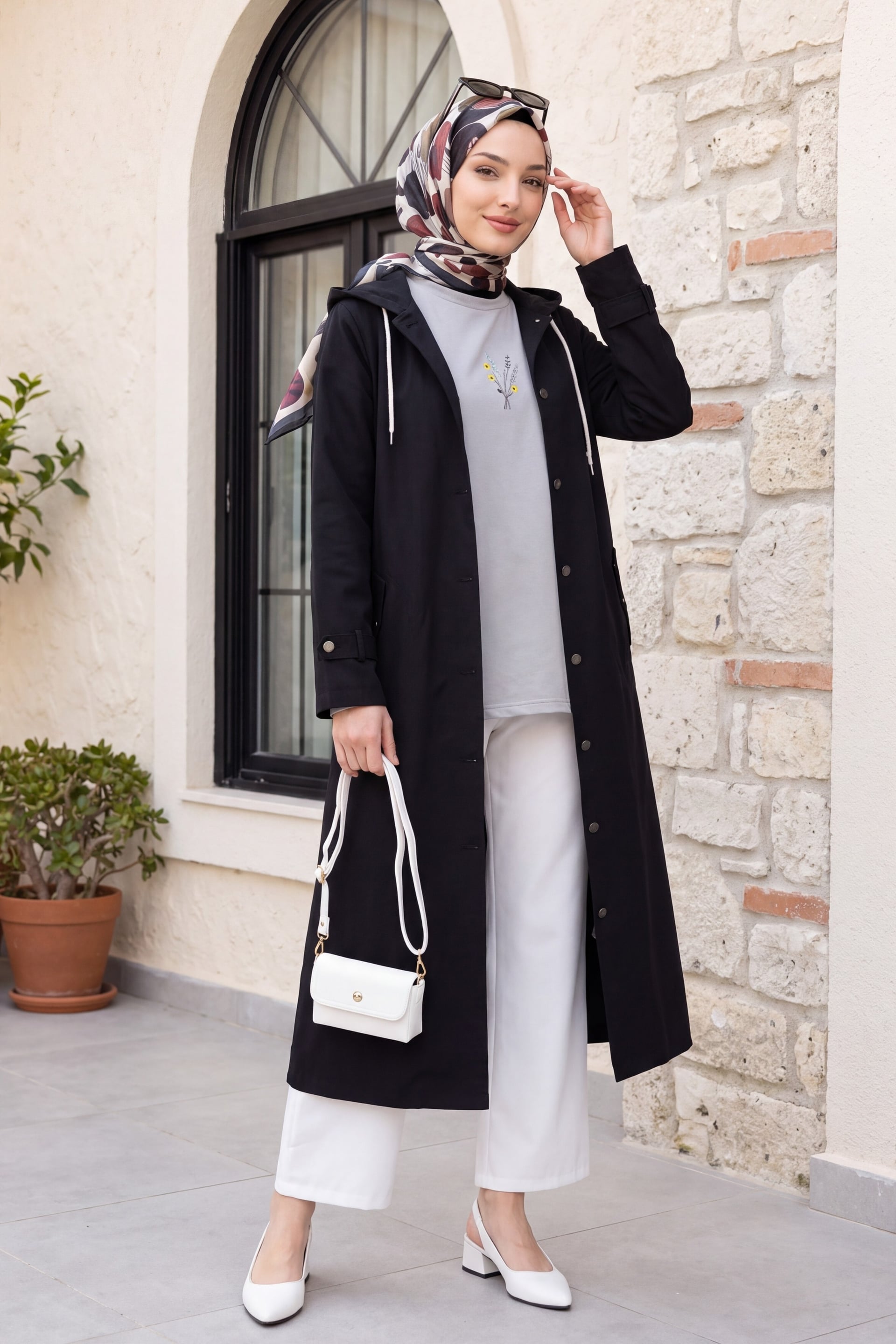 Long Hooded Denim Coat - Black - Podyumplus - by Peralane