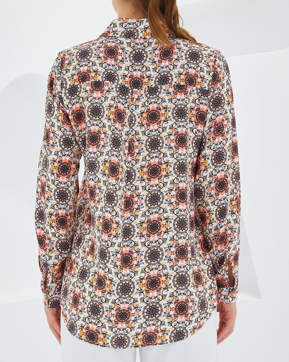 Graphic Print Long-Sleeve Blouse - Orange - Wholeskop - by Peralane - photo 5
