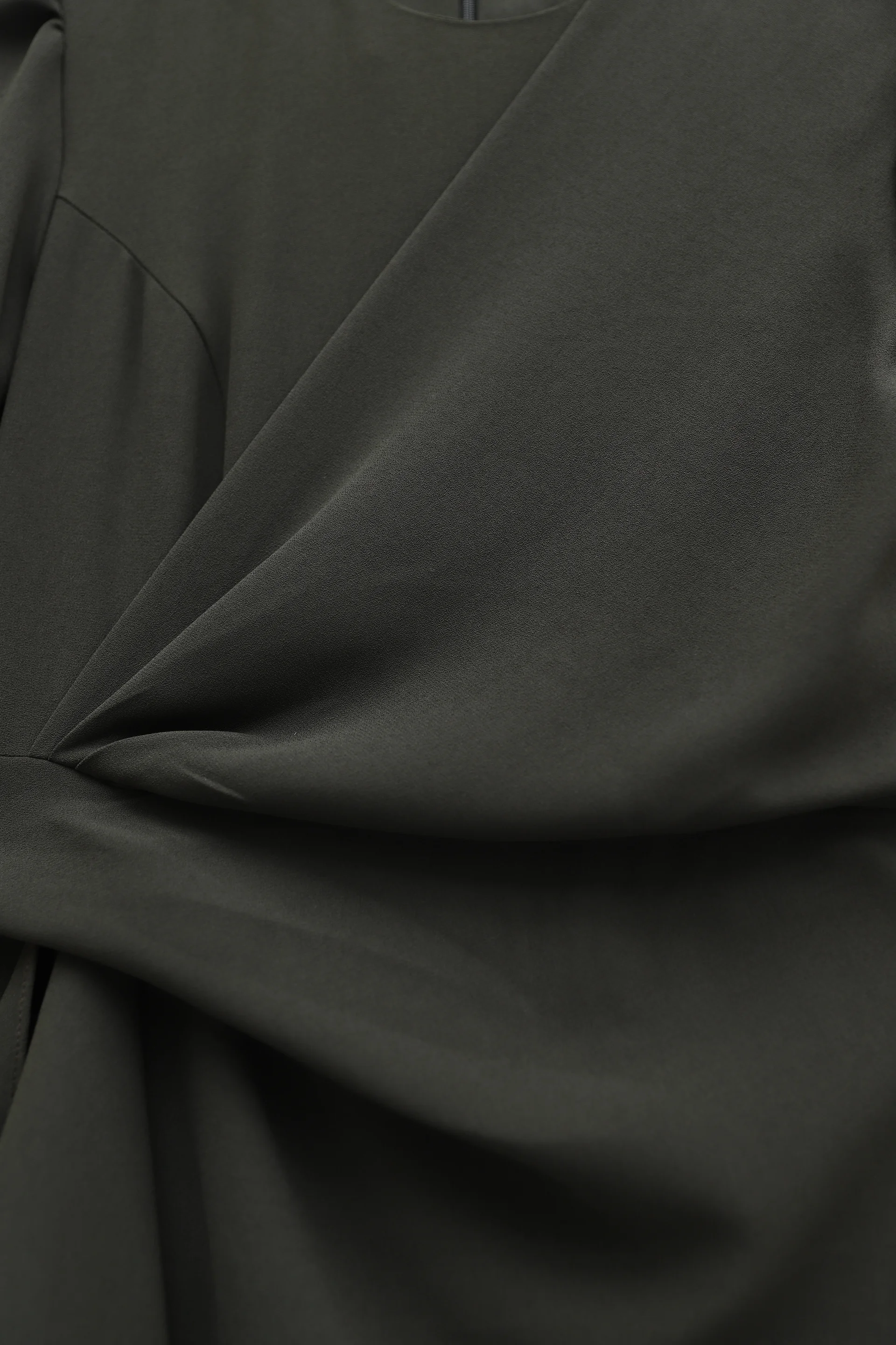 Dark Brown Asymmetric Hem Krep Dress with Front Draped Detail - Podyumplus - by Peralane - photo 5