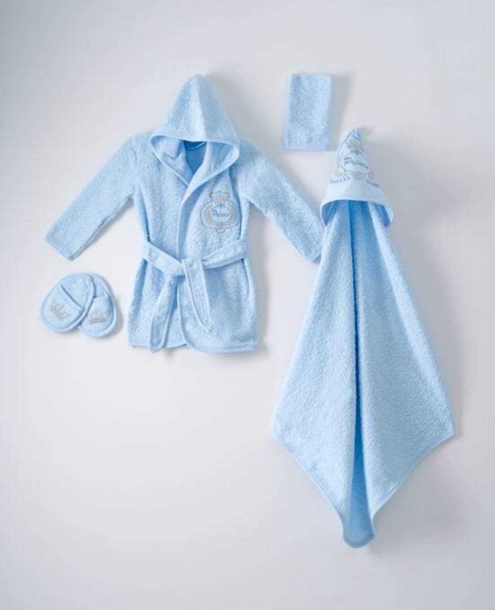 Baby Boy 4-Piece Hooded Bathrobe Set with Slippers and Towels - Mint Green - Ramel Kids - by Peralane