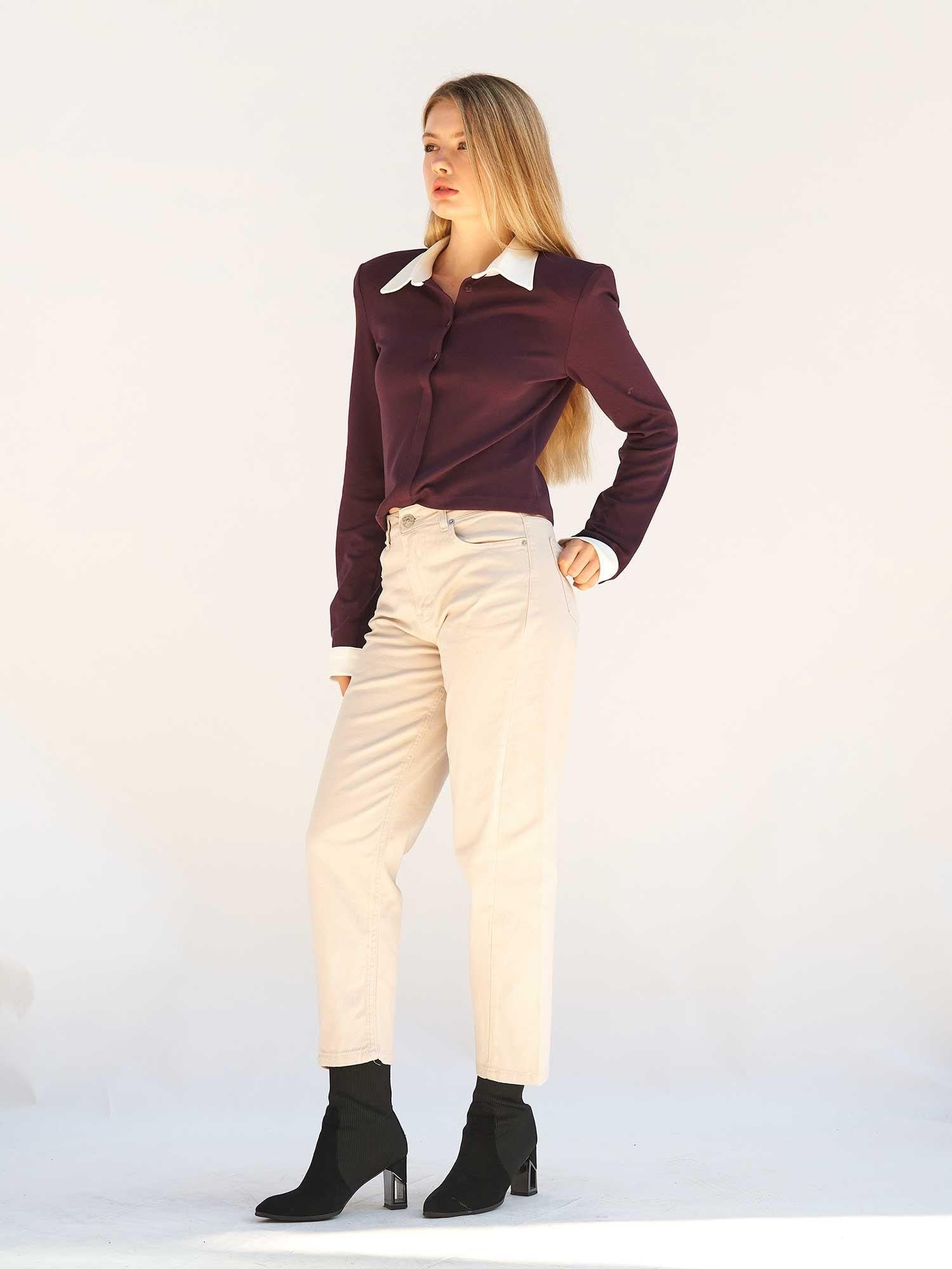 Straight Leg Cotton Gabardine Trousers - Grey - Lefon - by Peralane - photo 4