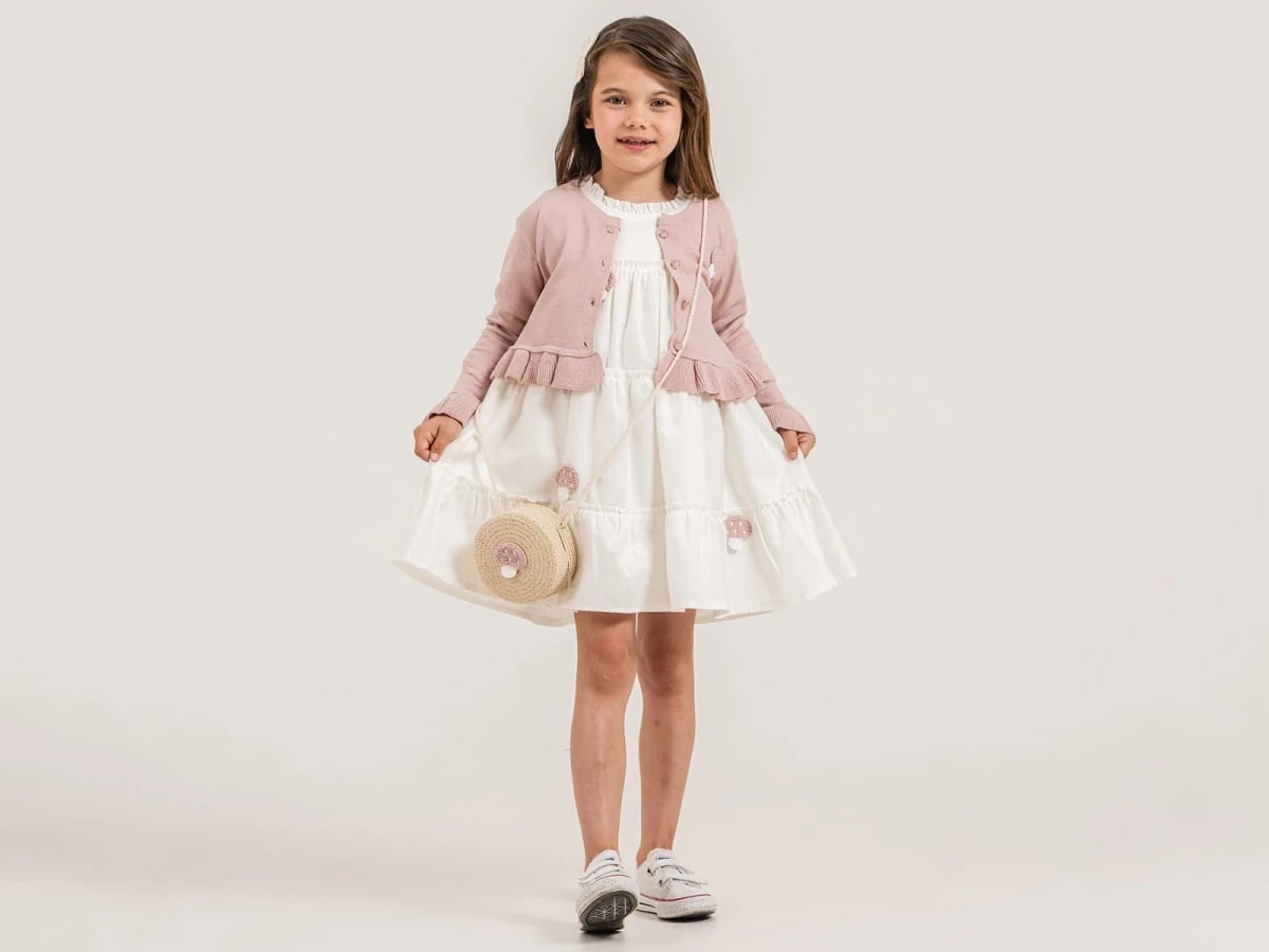 Girl's Dress and Cardigan Set with Floral Appliqués - Pampal Kids - by Peralane