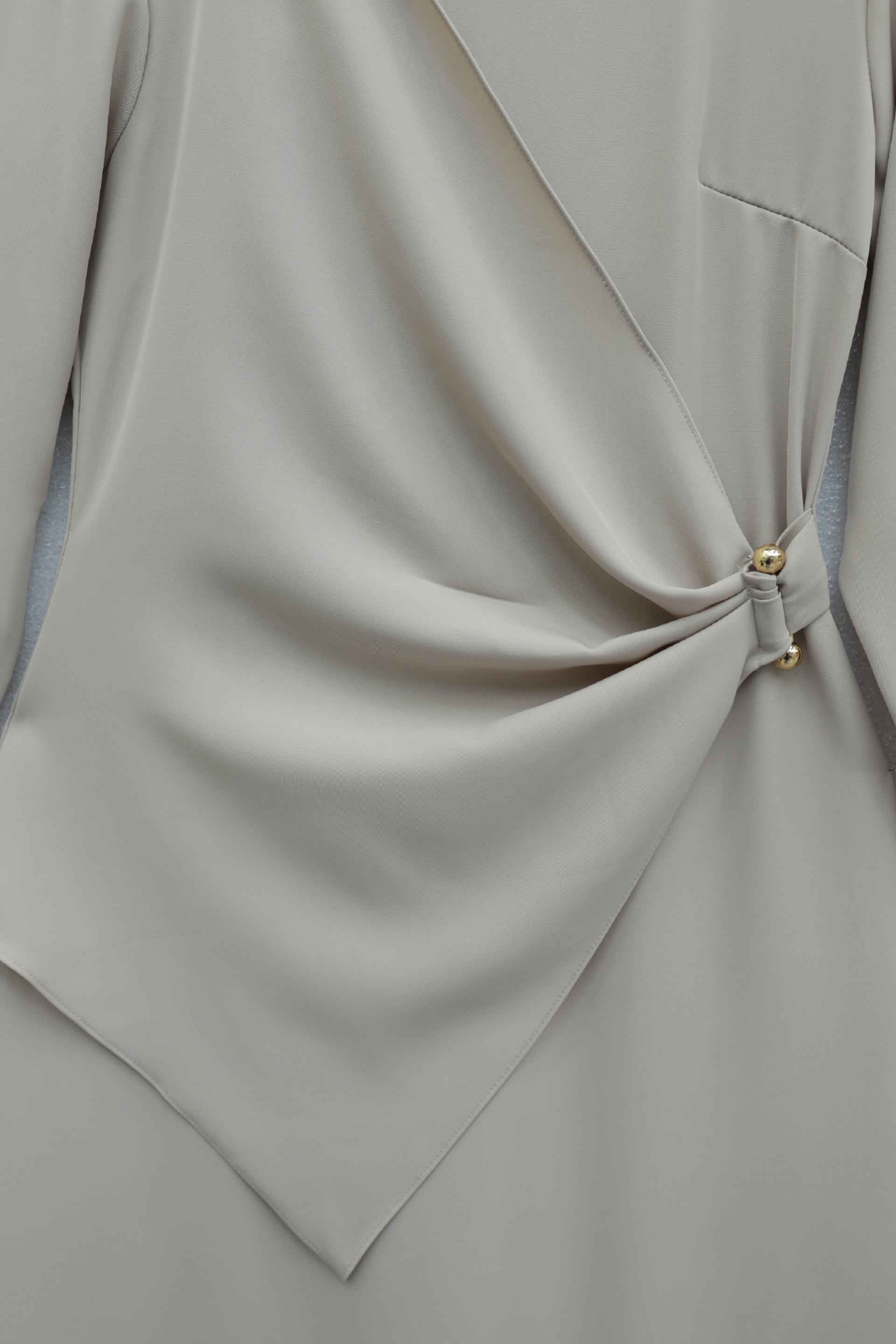 Women's Faux Wrap Buttoned Round Neck Crepe Dress - Stone Color - Podyumplus - by Peralane - photo 7