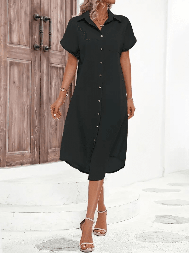 Women's Short-Sleeve Collared Button-Front Midi Woven Dress - Janes - by Peralane - photo 5