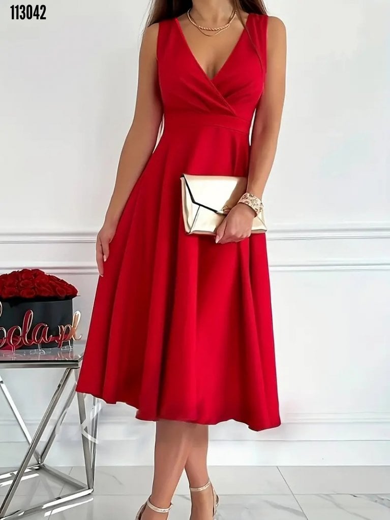 Women's Red Wrap-Style Sleeveless Midi Dress - Janes - by Peralane - photo 2