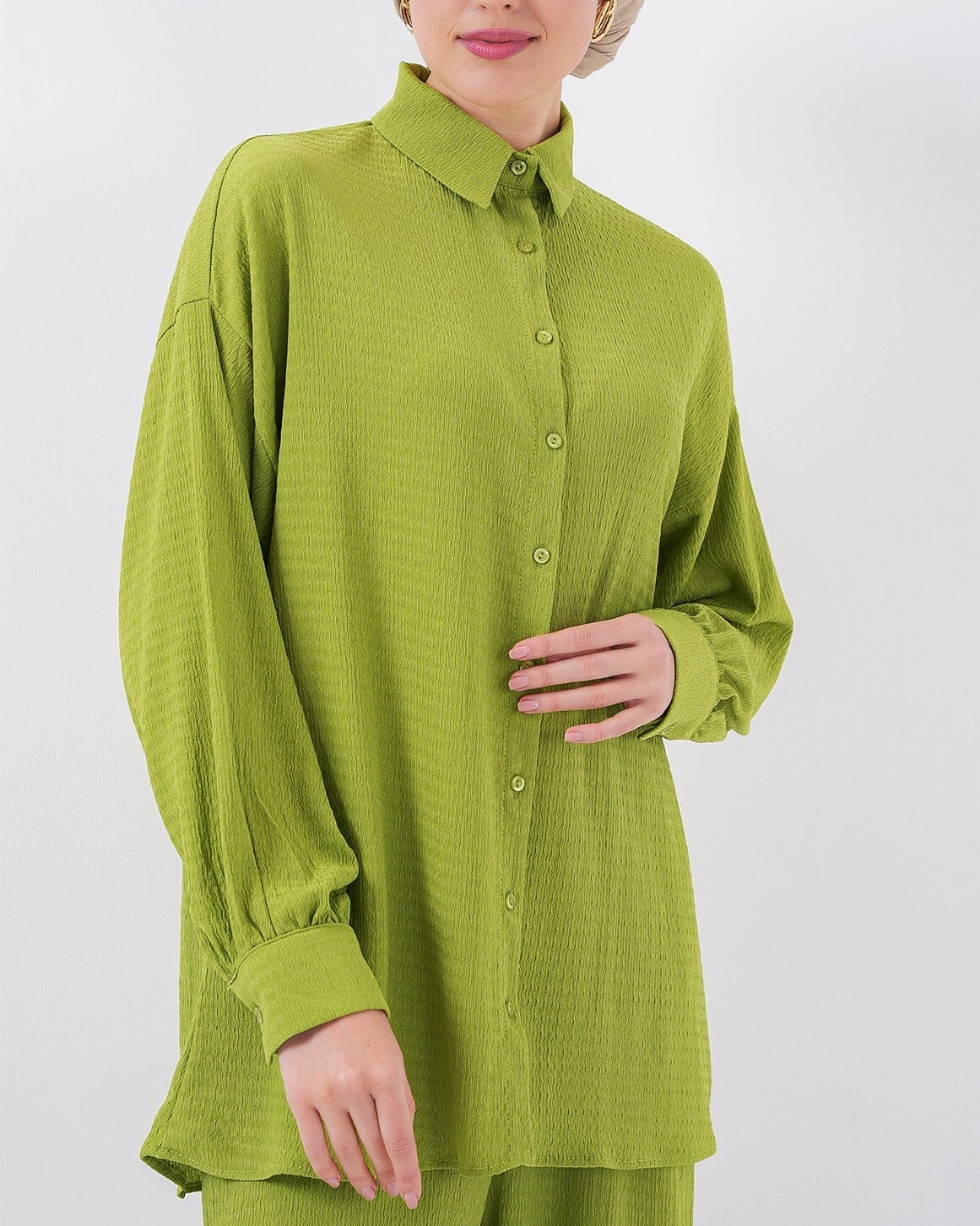 Women's Knit Modest Co-ord Set in Lime Green - Long-Sleeved Shirt and Wide-Leg Trousers - Bigdart - by Peralane - photo 4