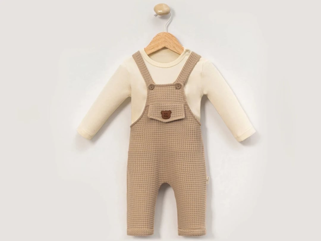 Bear Emblem Baby Overall Set - Brown - Cayzen - by Peralane