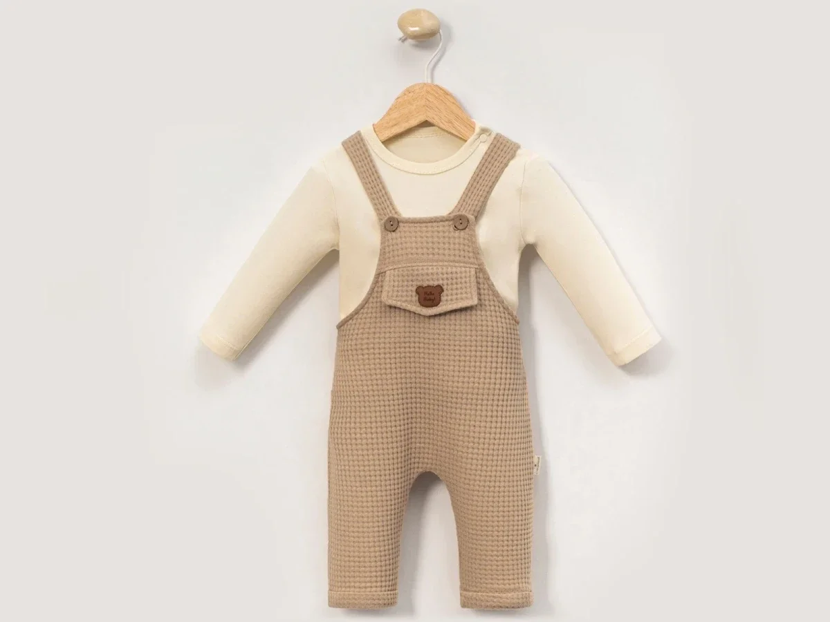 Bear Emblem Baby Overall Set - Brown - Cayzen - by Peralane