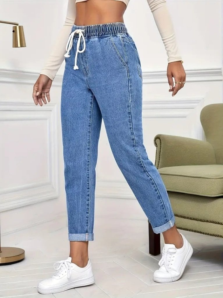 Women's High-Waist Drawstring Denim Trousers - Janes - by Peralane - photo 4
