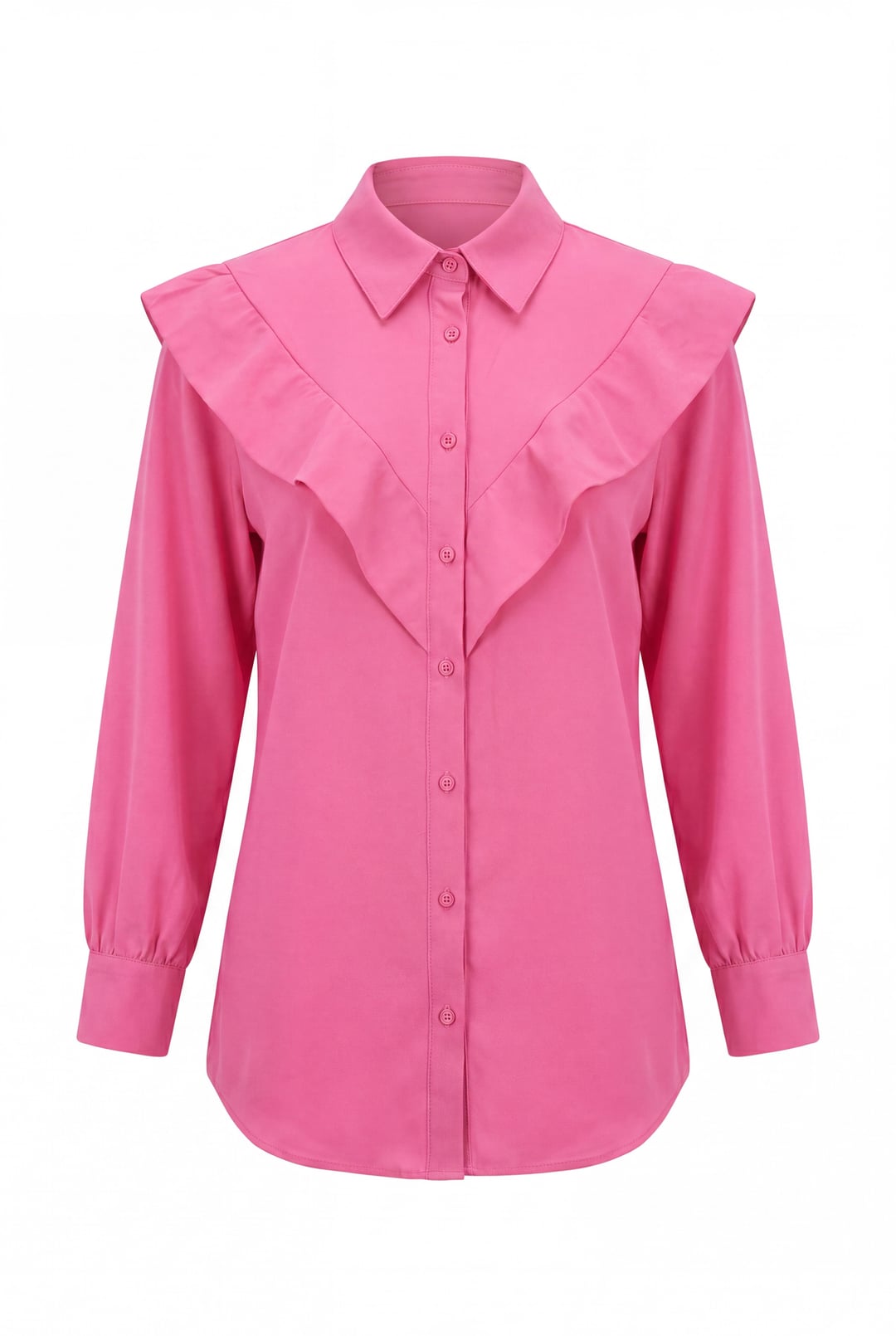 V-Detail Long Back Buttoned Crepe Tunic - Pink - Podyumplus - by Peralane