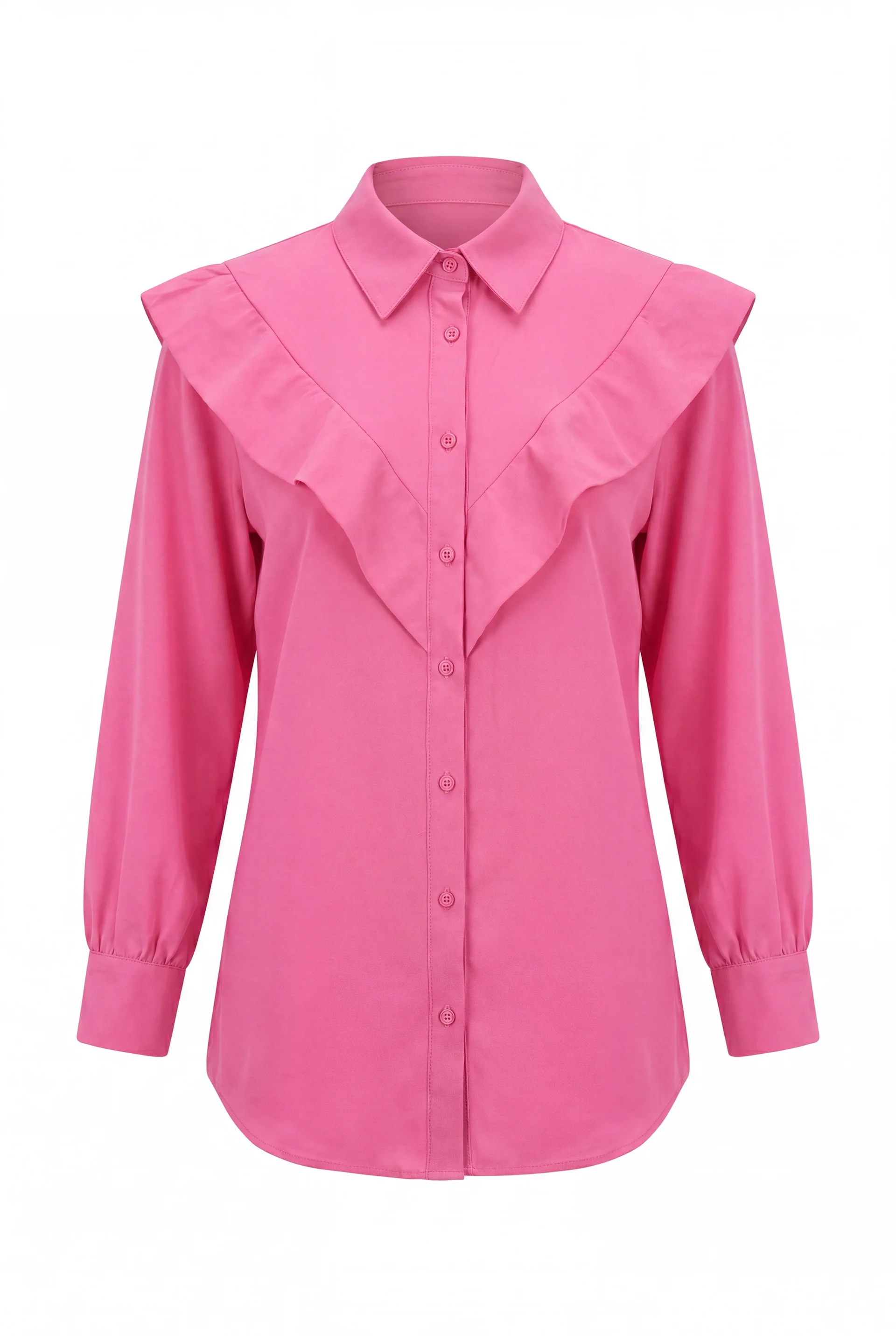 V-Detail Long Back Buttoned Crepe Tunic - Pink - Podyumplus - by Peralane