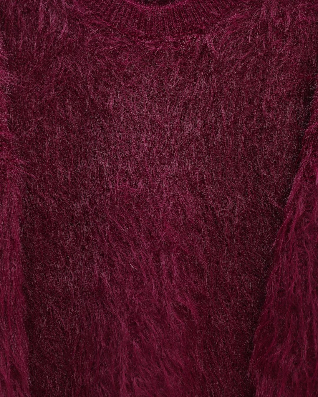 Round Neck Fuzzy Knit Tunic Sweater - Burgundy - Podyumplus - by Peralane - photo 4