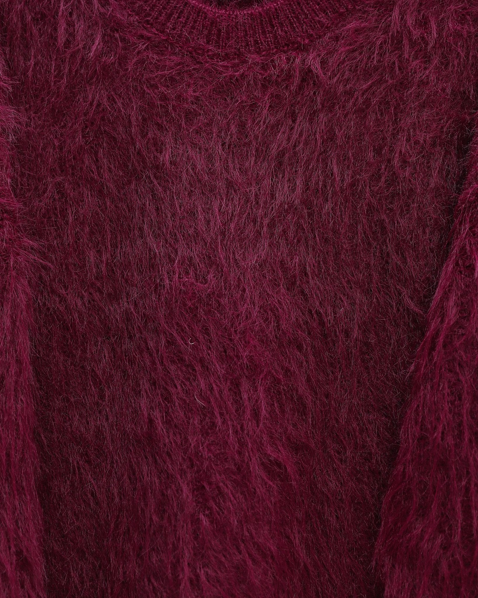 Round Neck Fuzzy Knit Tunic Sweater - Burgundy - Podyumplus - by Peralane - photo 4