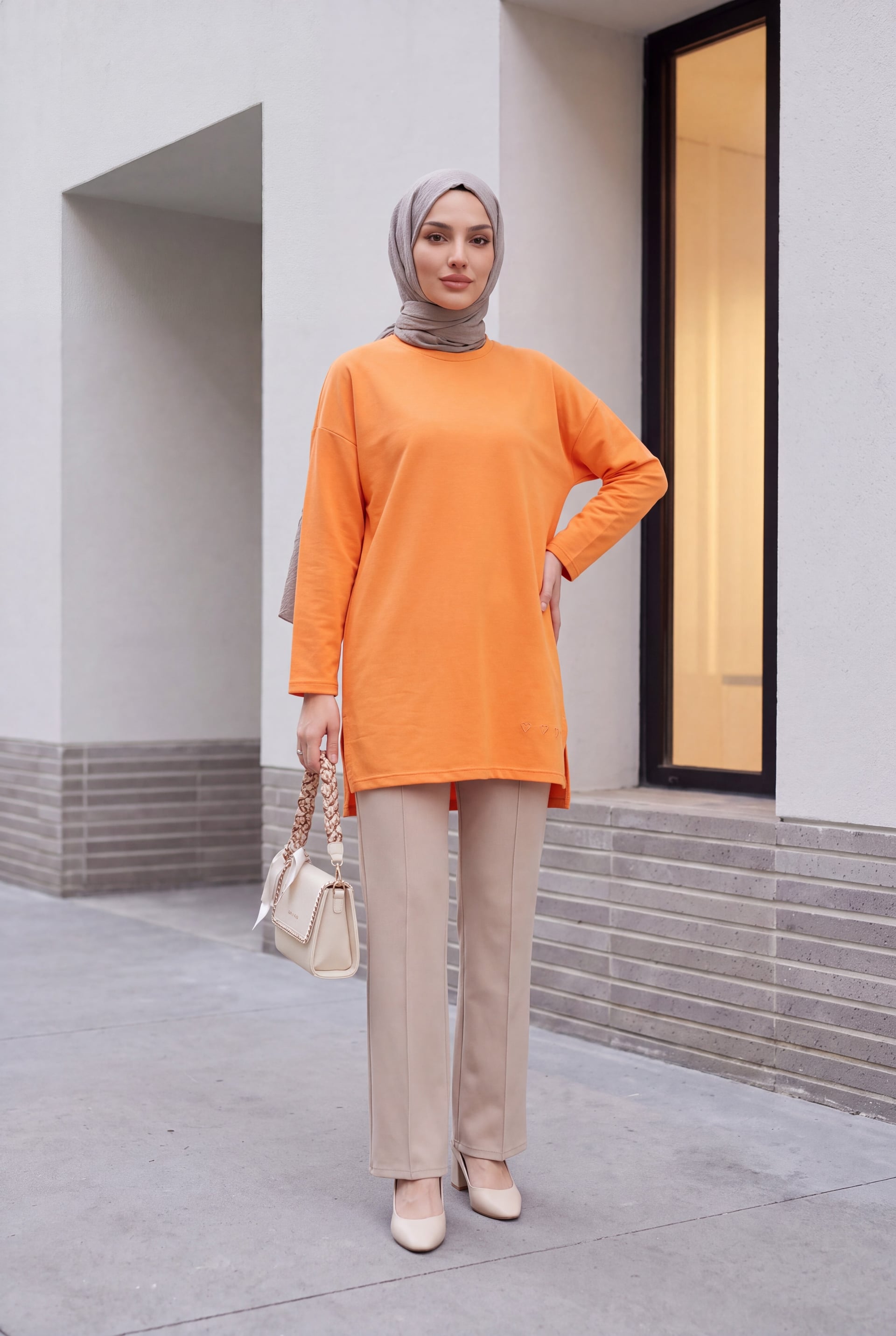 Orange Heart Detail Slit Relaxed Knit Tunic - Podyumplus - by Peralane - photo 3