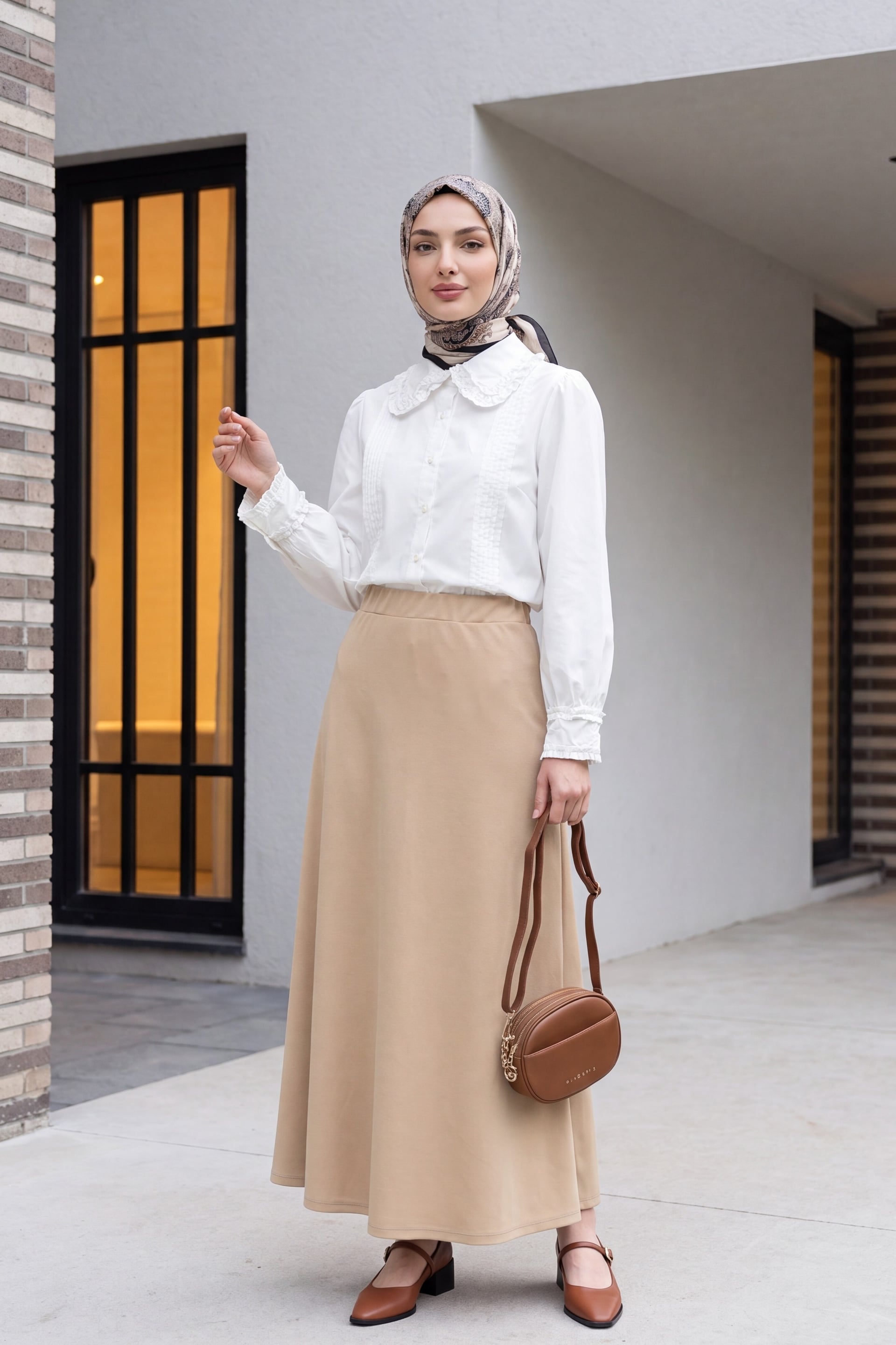White Peter Pan Collar Ruffled Balloon Sleeve Poplin Blouse - Podyumplus - by Peralane - photo 4